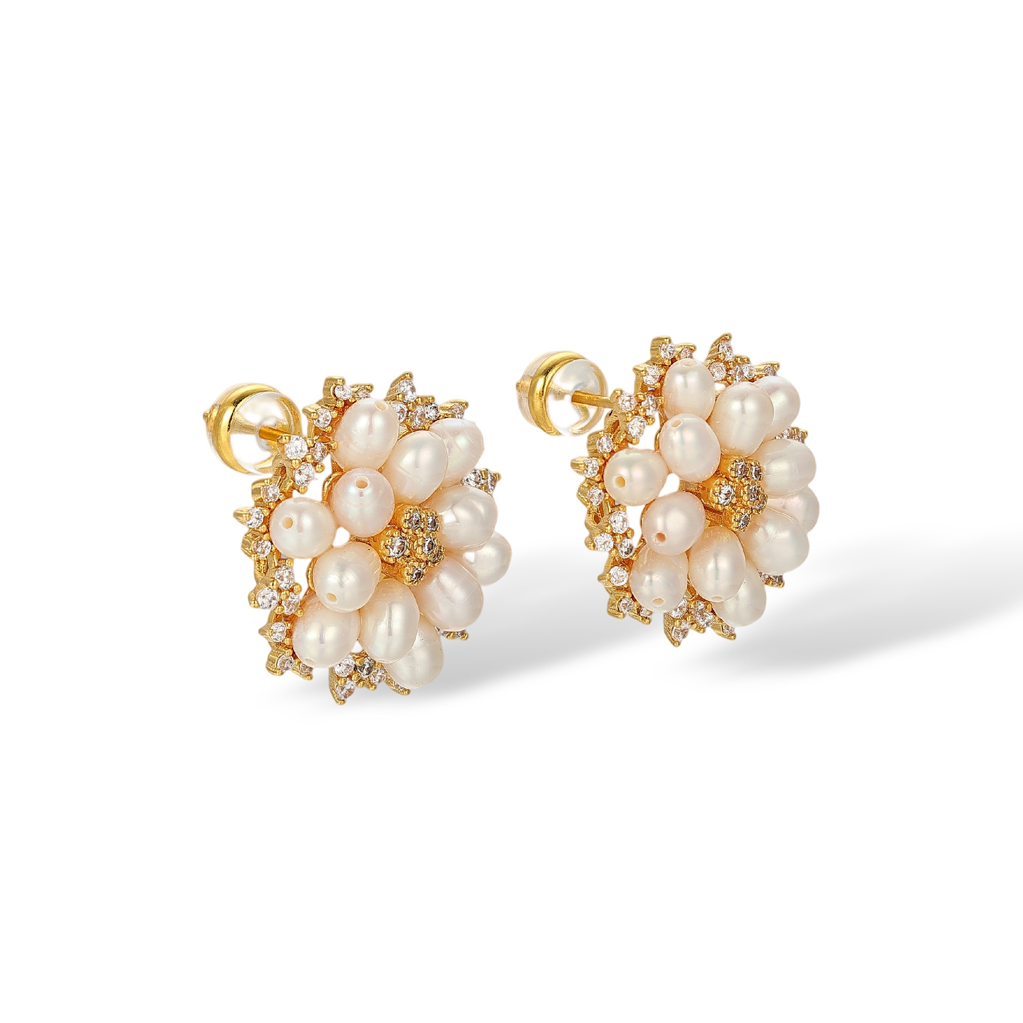 Fébria 18K Gold Pearl Floral Stud Earrings