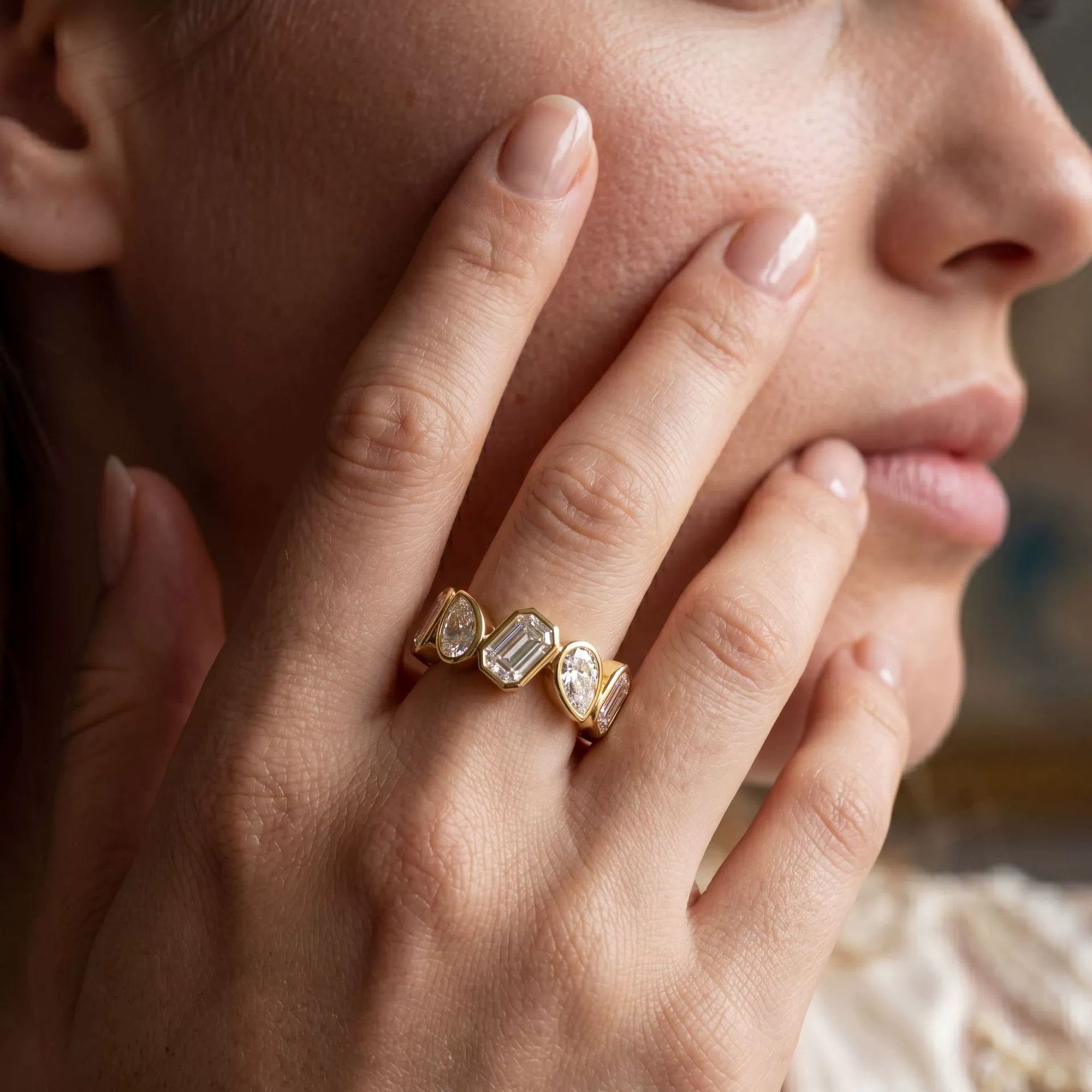 Fabia 14K Gold Teardrop Baguette Moissanite Ring