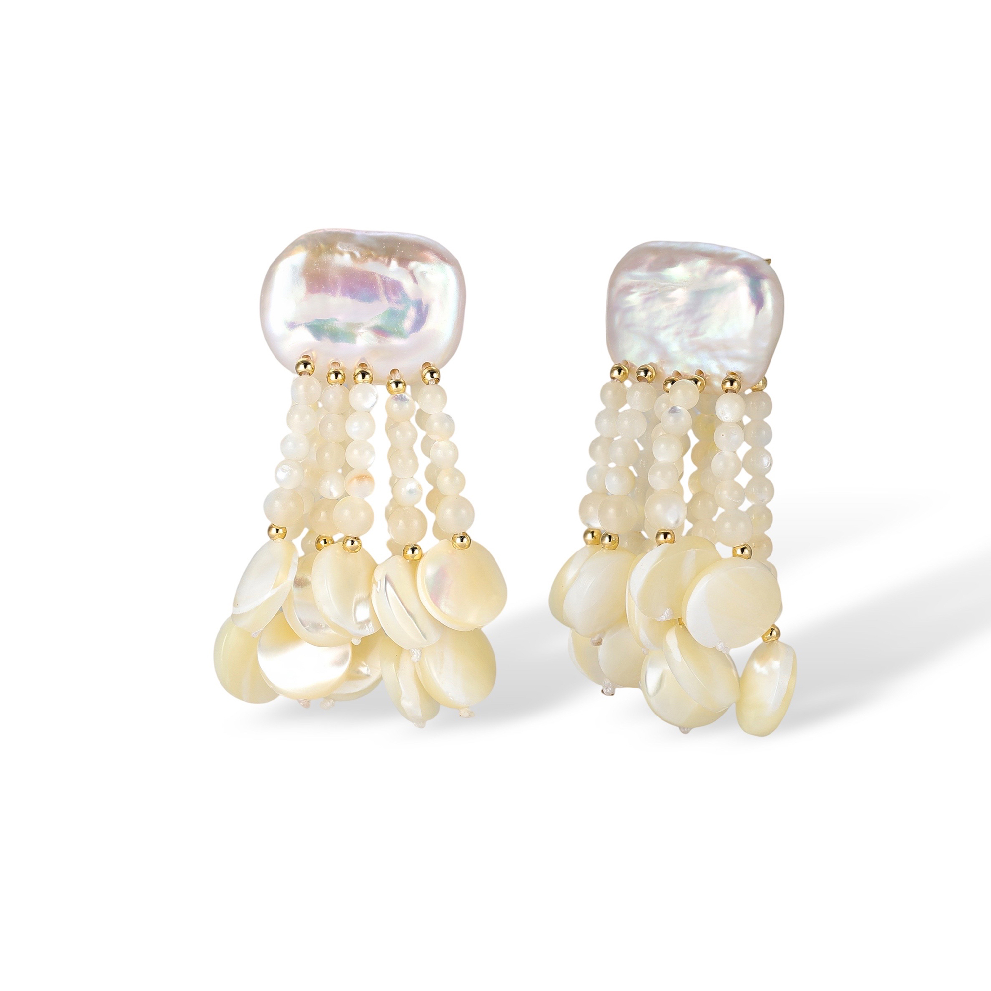 Fernande White Baroque Pearl Tassel Drop Earrings