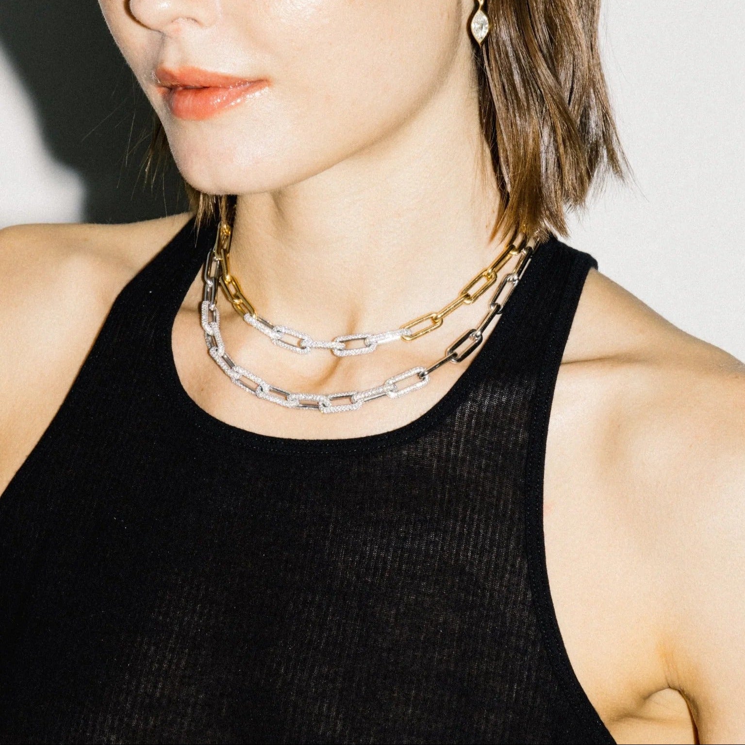 Fiona 14K Gold Pavé Paperclip Link Choker Necklace