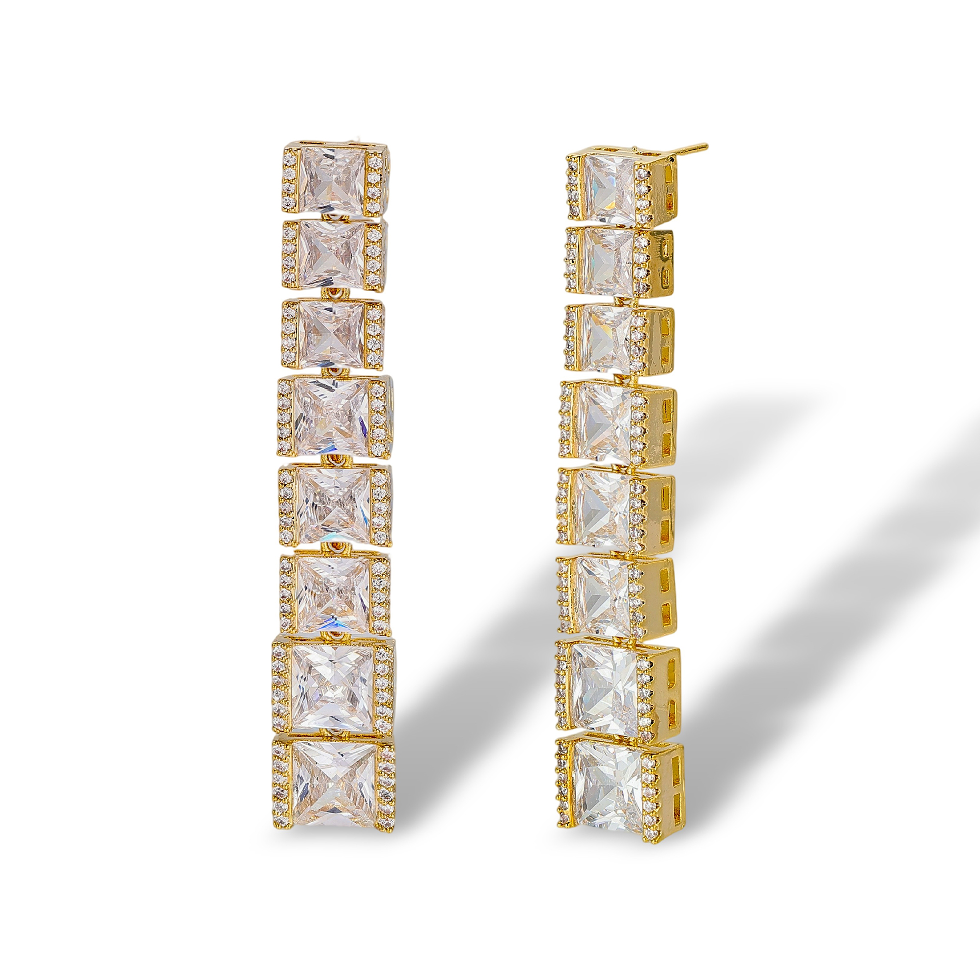 Floriane 18K Gold Square Linear Drop Earrings