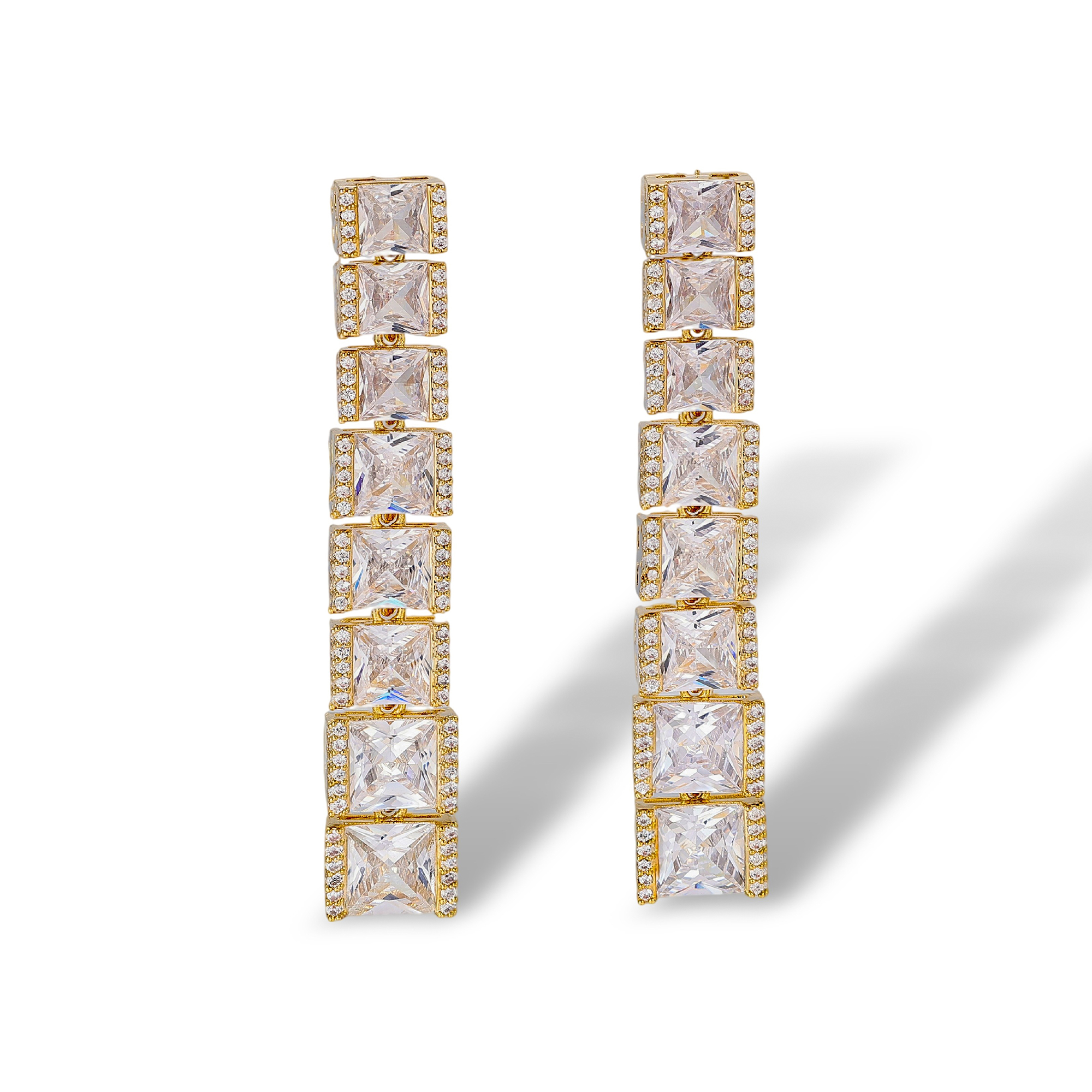 Floriane 18K Gold Square Linear Drop Earrings