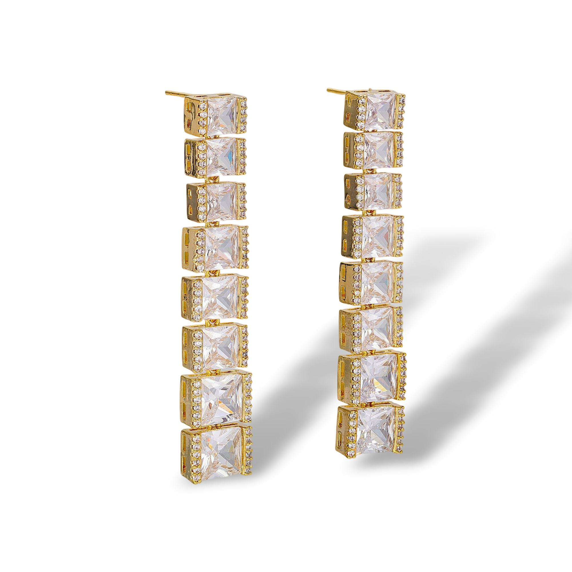Floriane 18K Gold Square Linear Drop Earrings