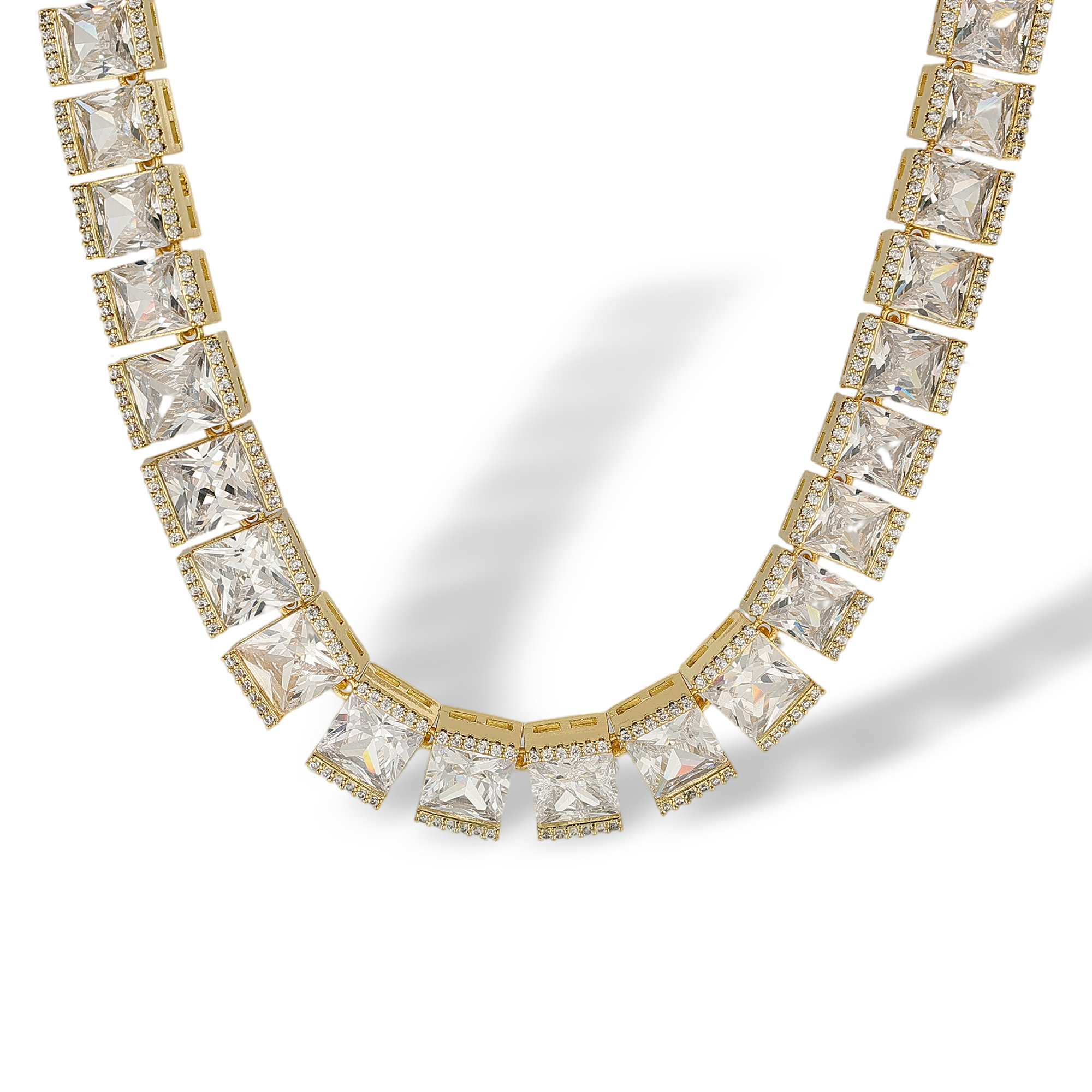 Floriane 18K Gold Square Tennis Necklace