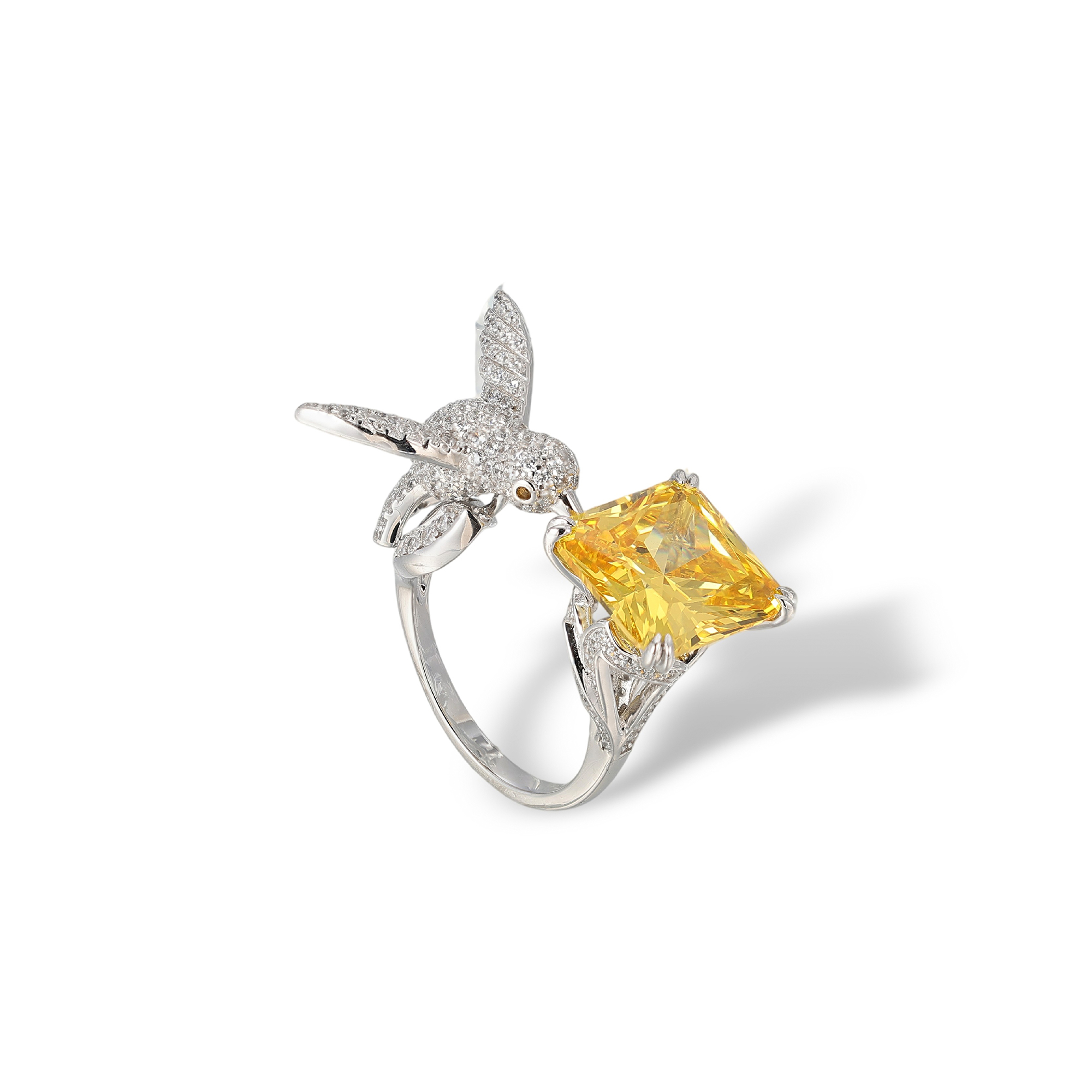Floride Yellow Bird Square Open Ring 