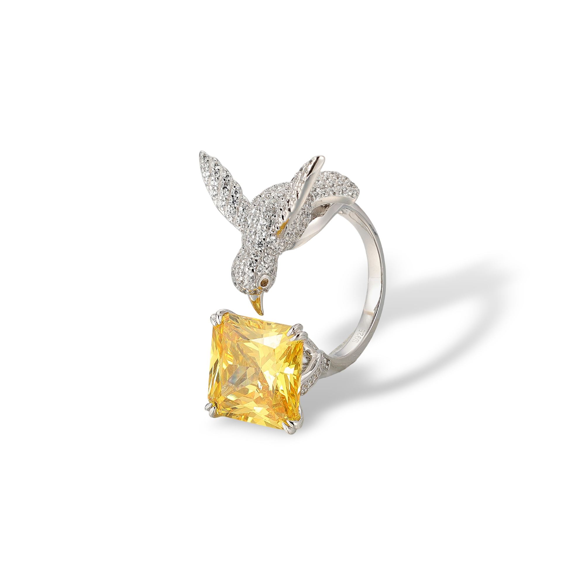 Floride Yellow Bird Square Open Ring 