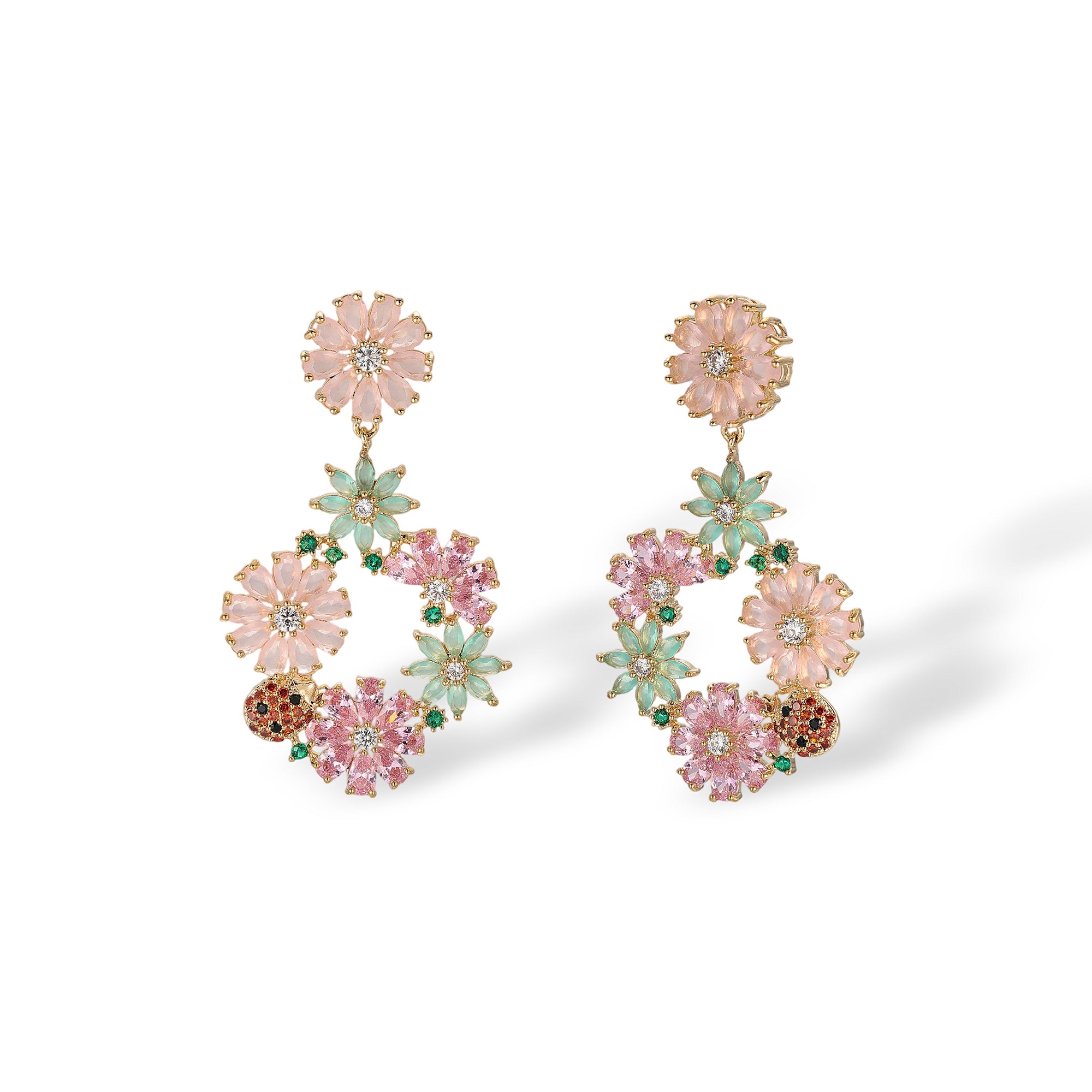 Friedberta Multicolor Ladybug Floral Drop Earrings