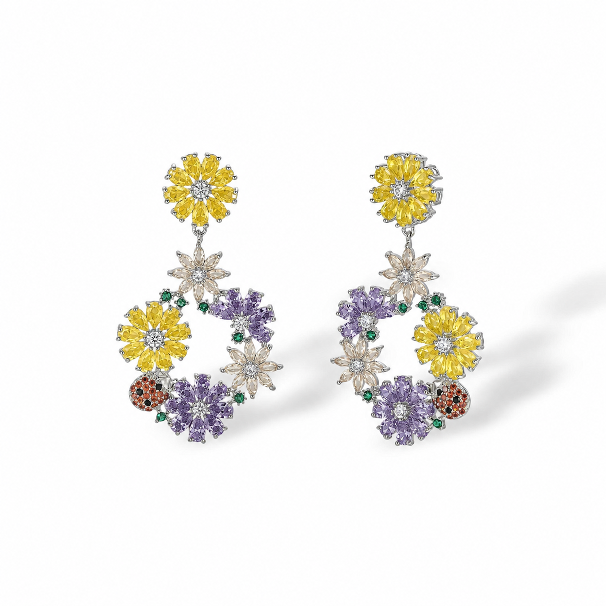 Friedberta Multicolor Ladybug Floral Drop Earrings