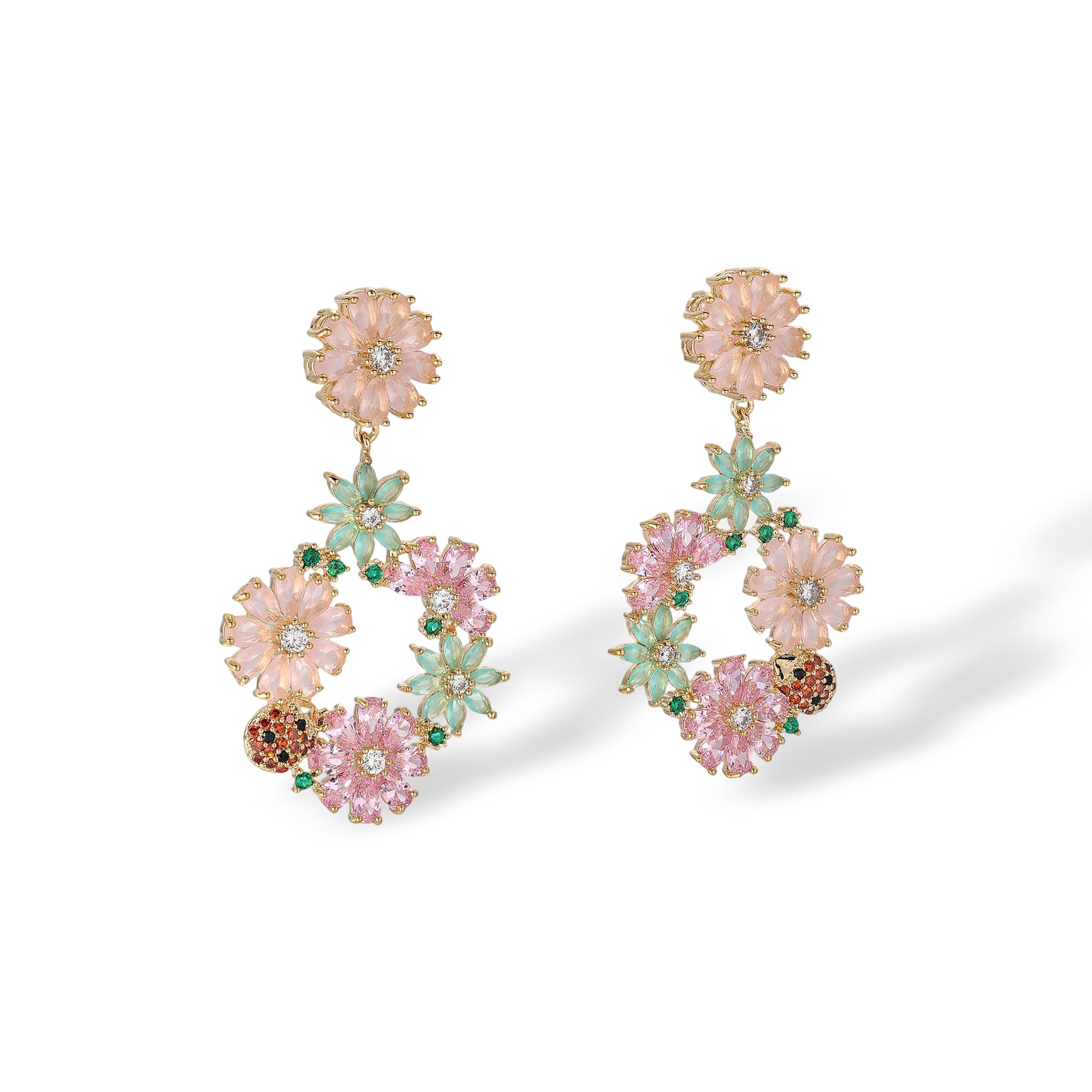 Friedberta Multicolor Ladybug Floral Drop Earrings