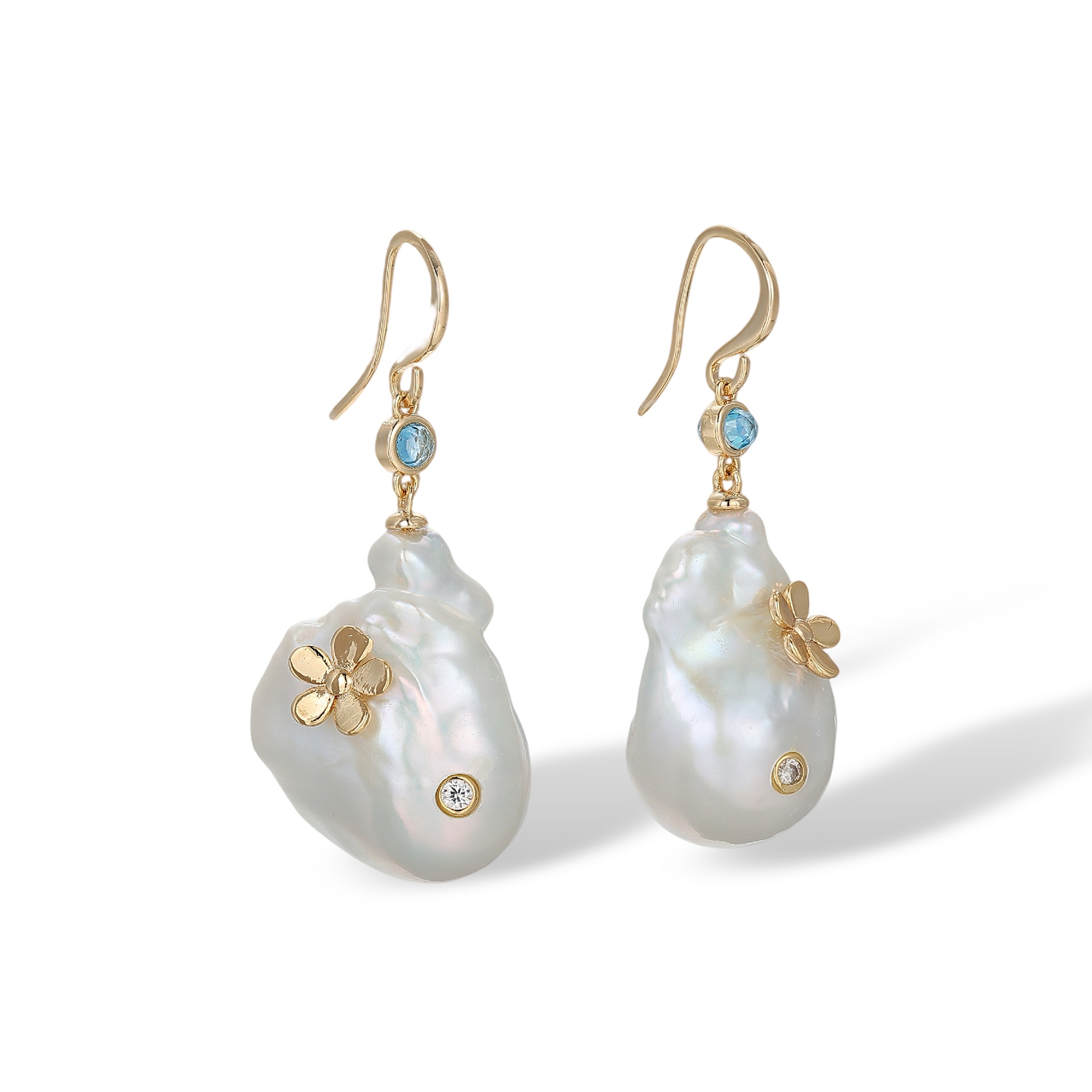 Fulgora White Baroque Pearl Floral Earrings