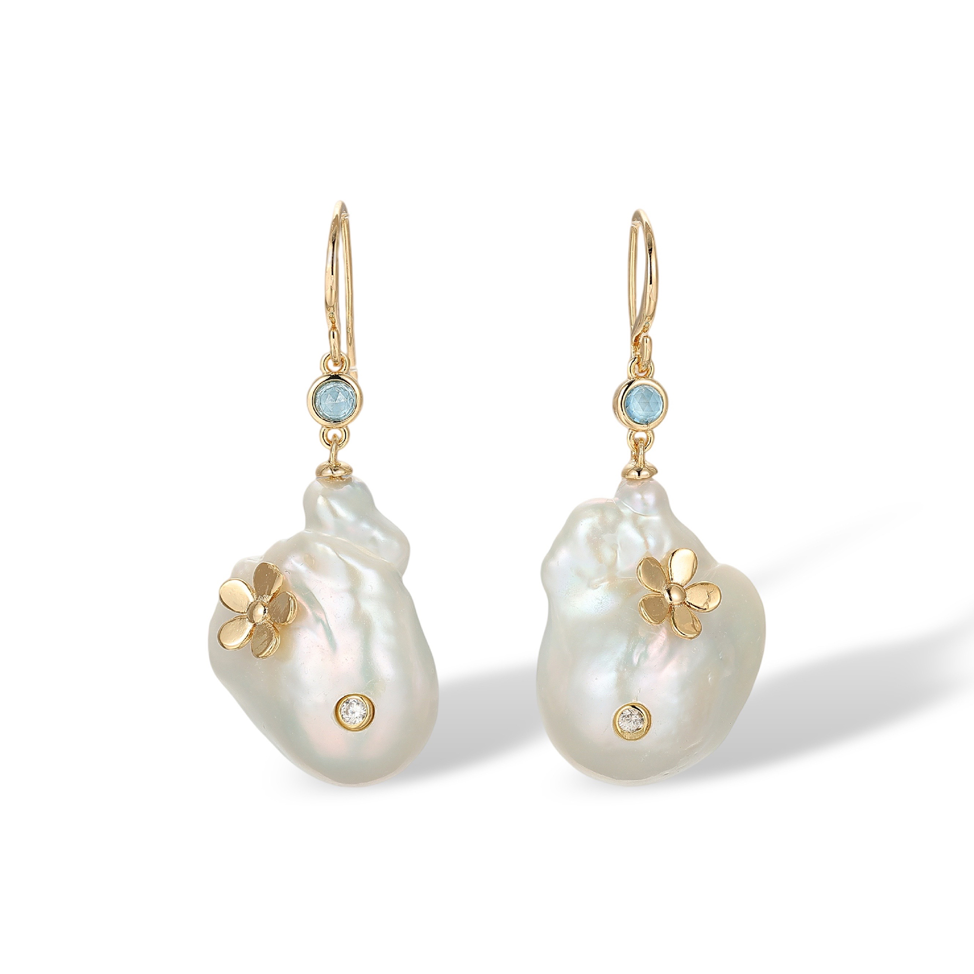 Fulgora White Baroque Pearl Floral Earrings