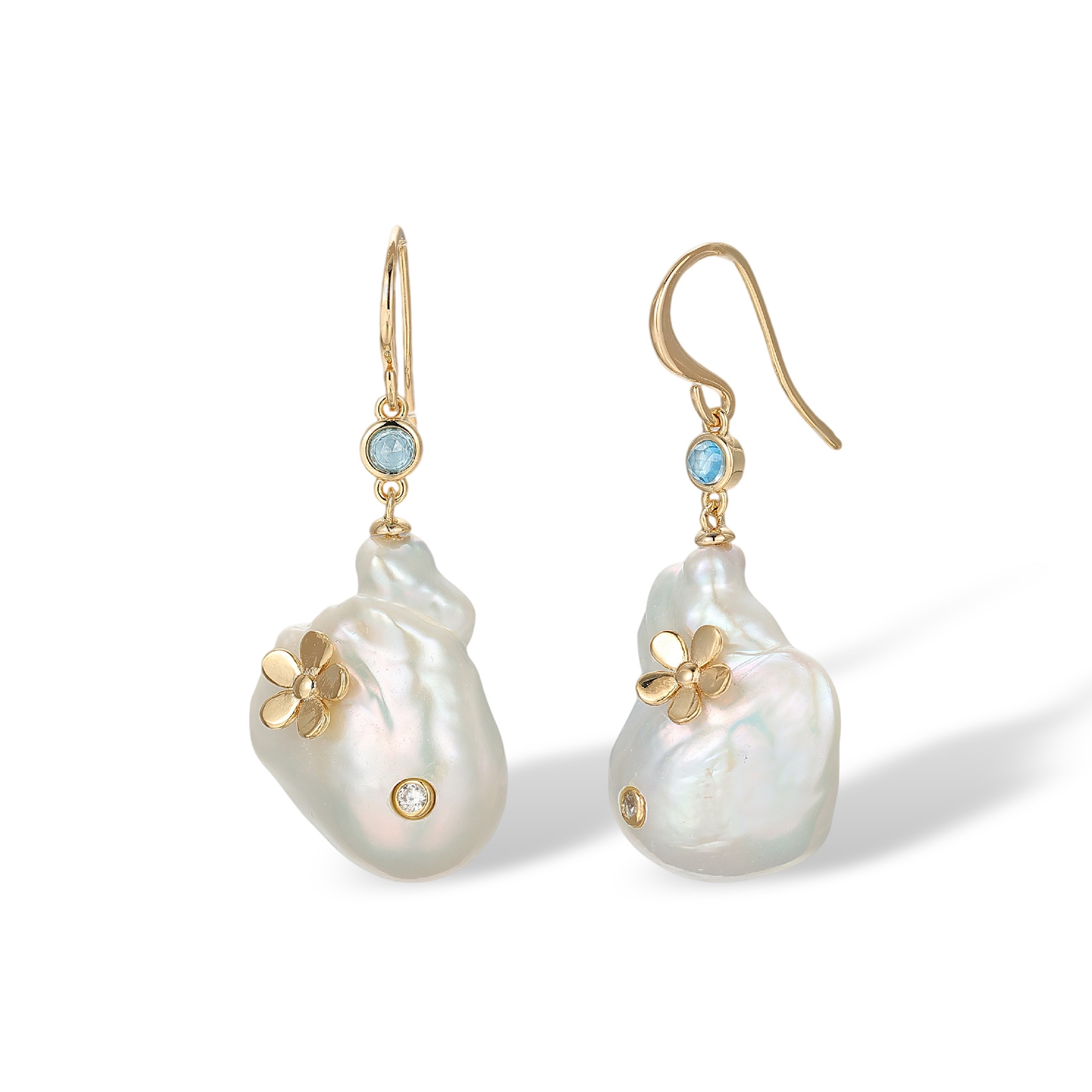 Fulgora White Baroque Pearl Floral Earrings