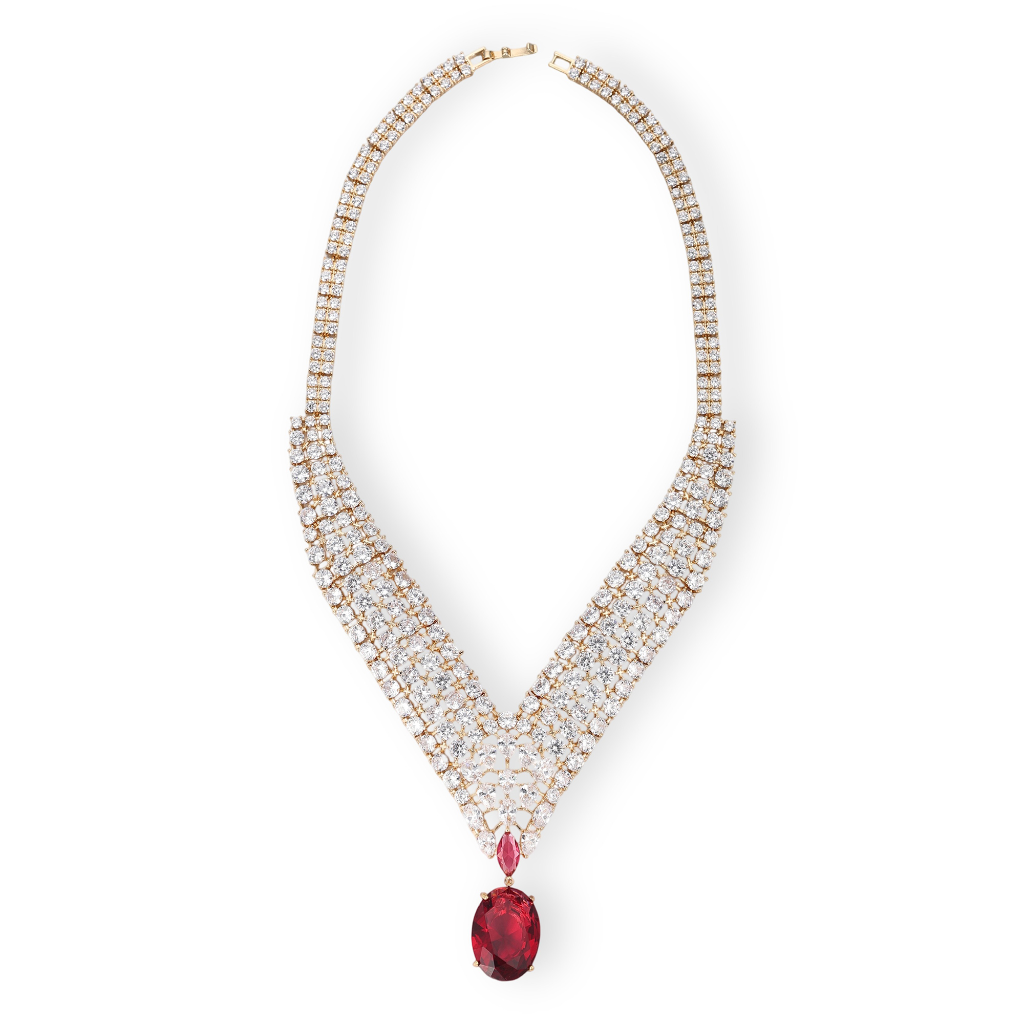 Géraldina Red Oval Marquise Drop Earrings & Necklace Set