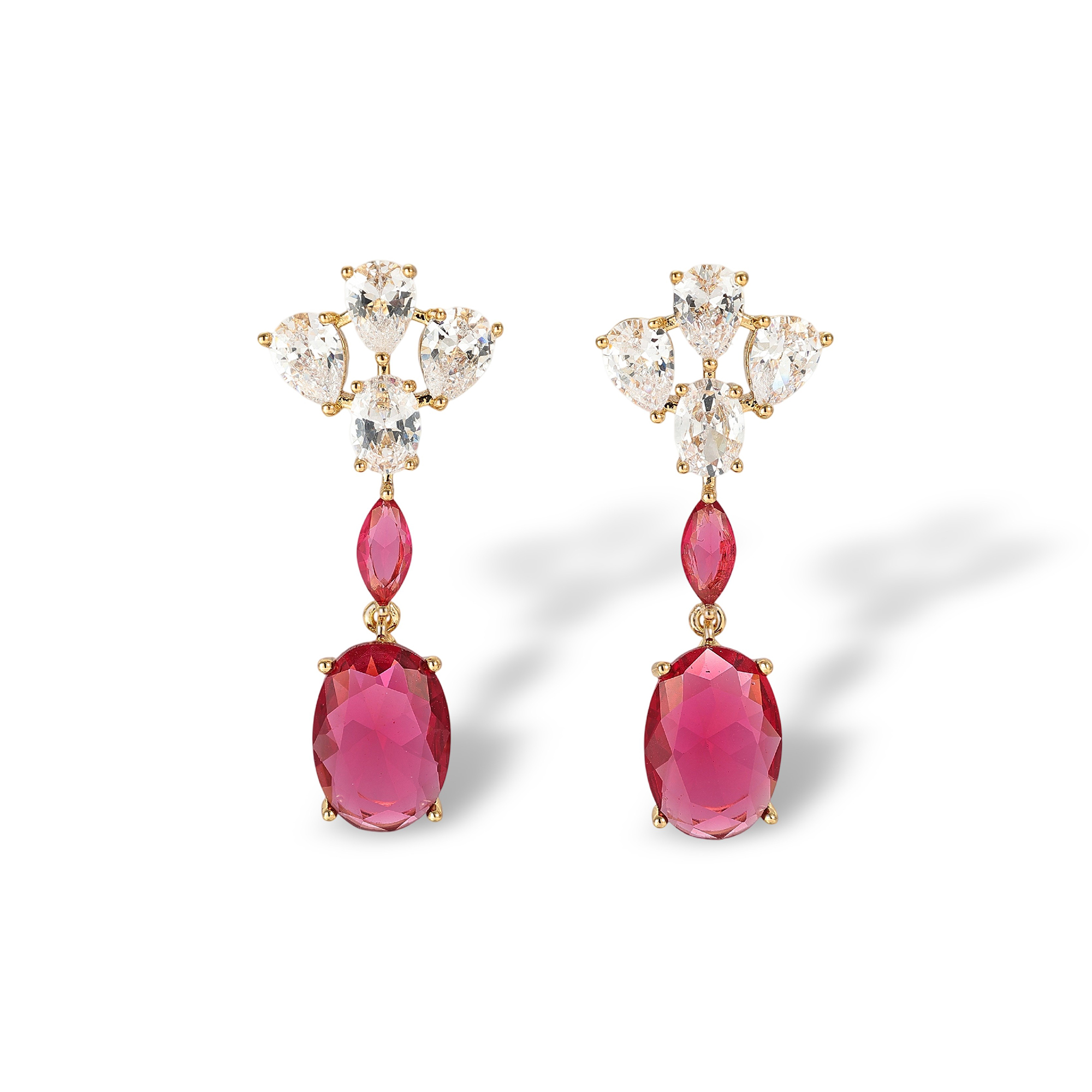 Géraldina Red Oval Marquise Drop Earrings & Necklace Set