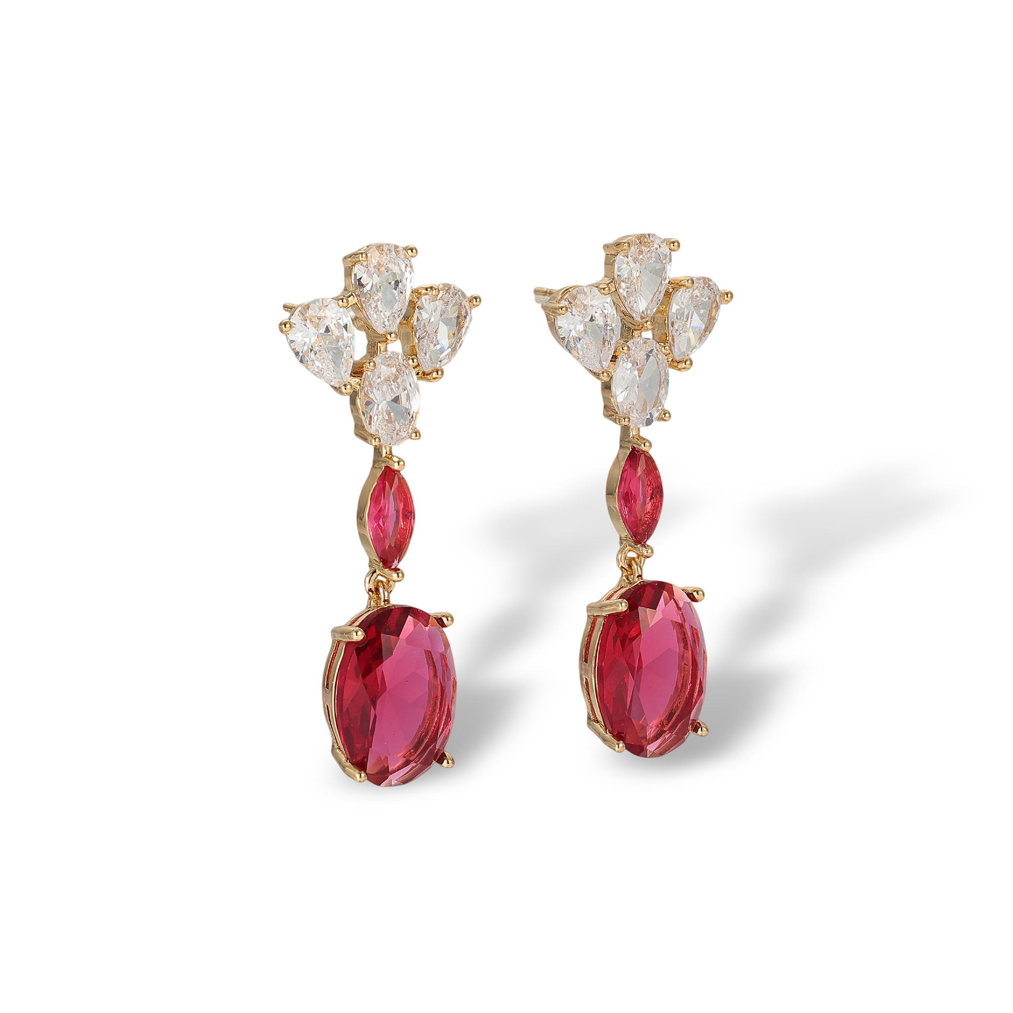 Géraldina Red Oval Marquise Drop Earrings & Necklace Set