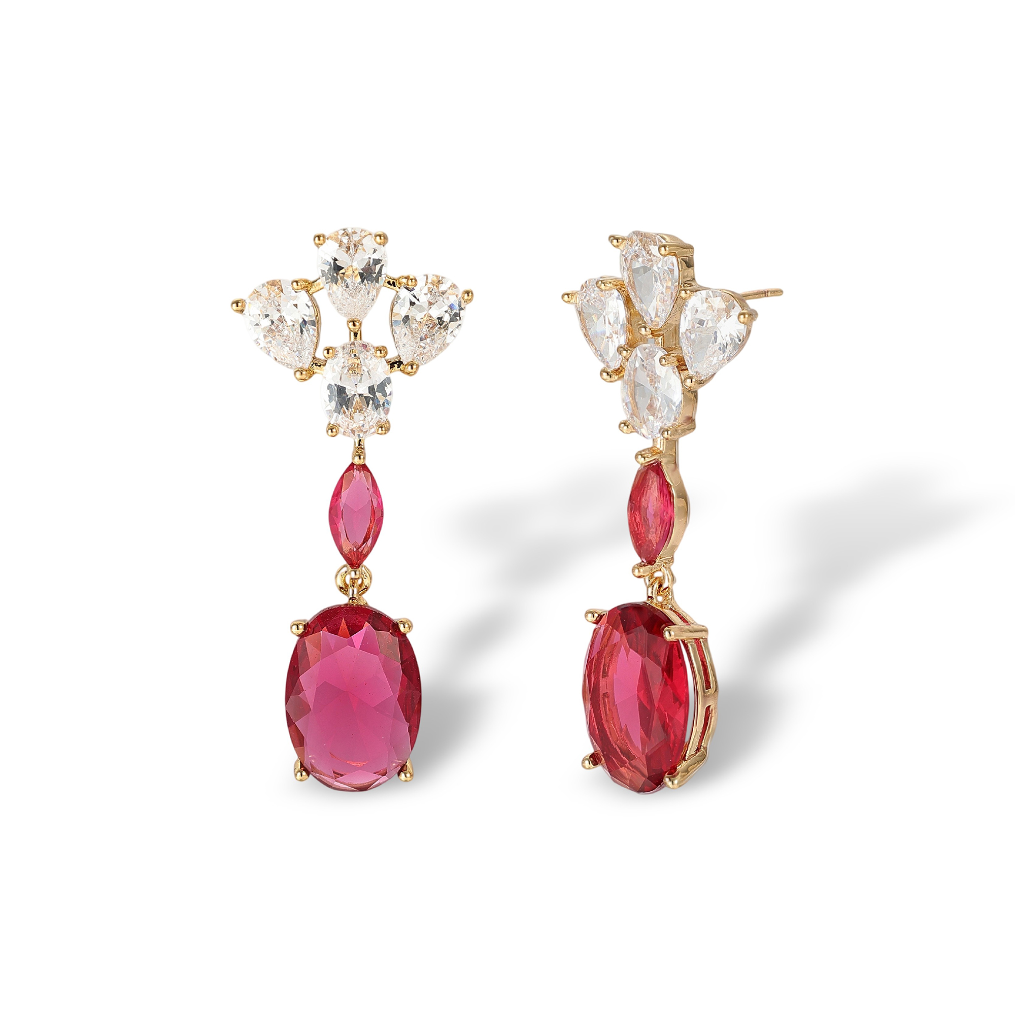 Géraldina Red Oval Marquise Drop Earrings & Necklace Set