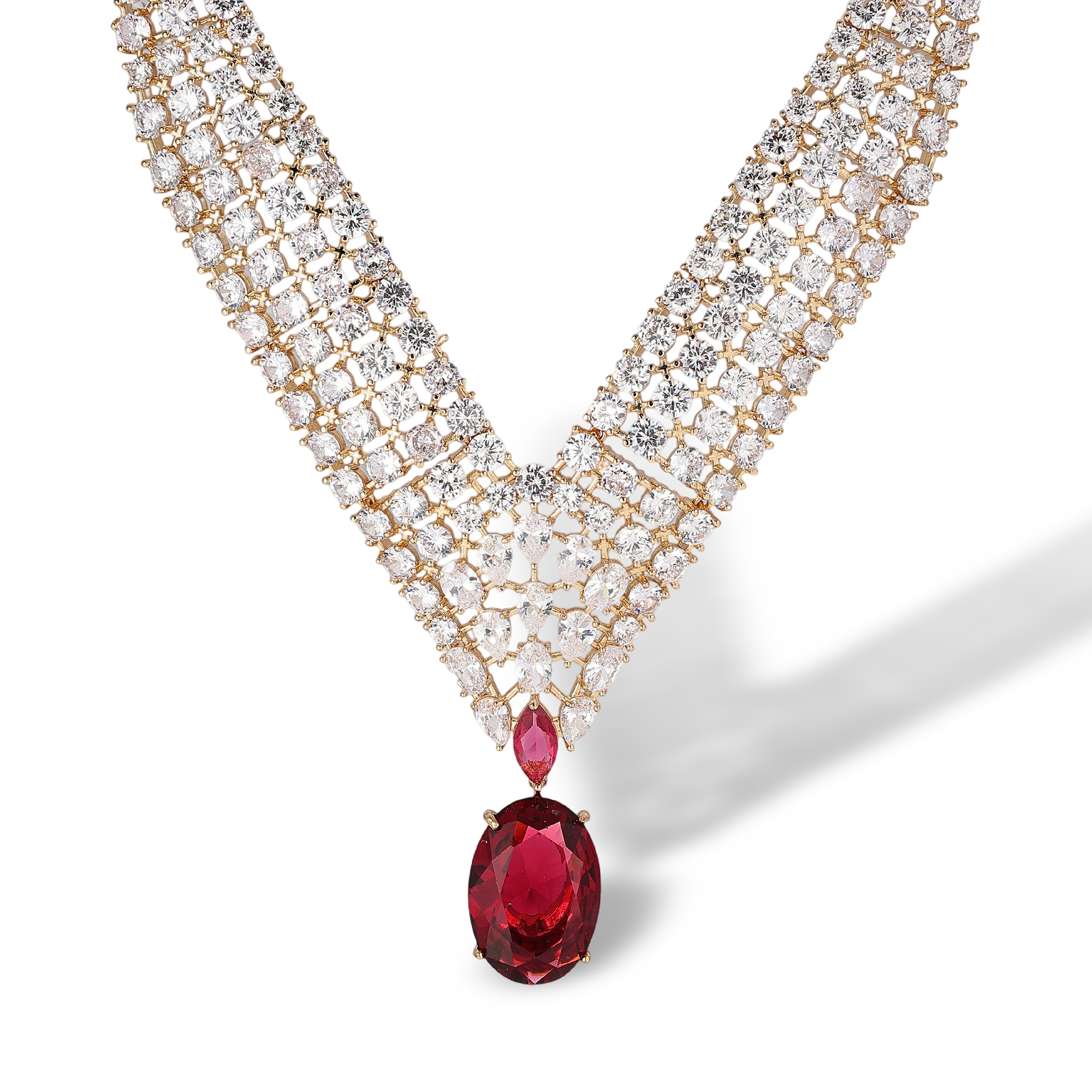 Géraldina Red Oval Marquise Drop Earrings & Necklace Set