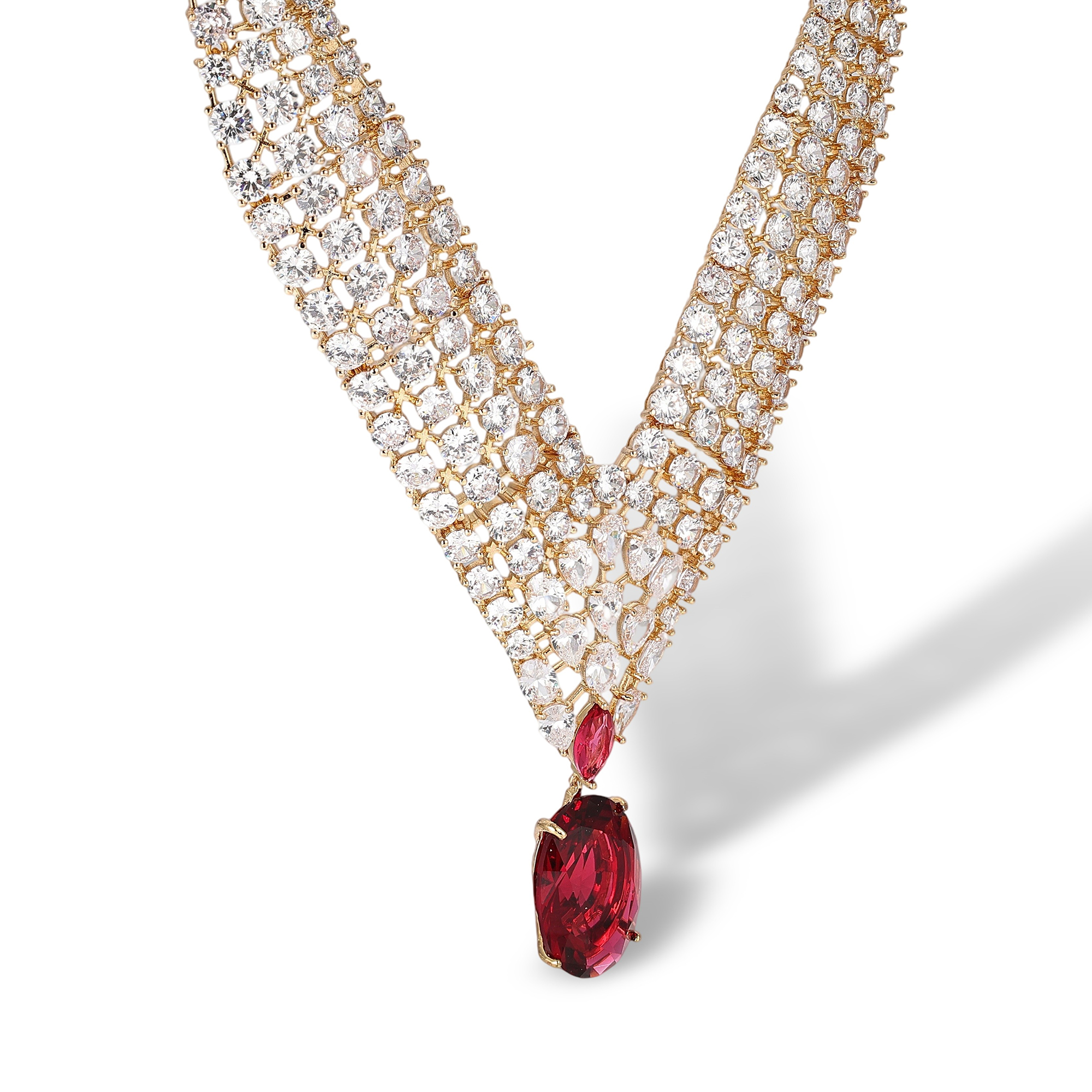 Géraldina Red Oval Marquise Drop Earrings & Necklace Set
