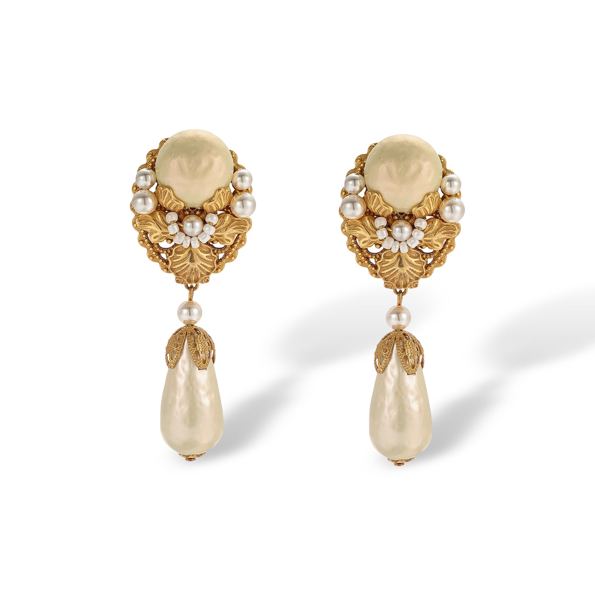 Gaëtana Gold Baroque Pearl Floral Drop Earrings