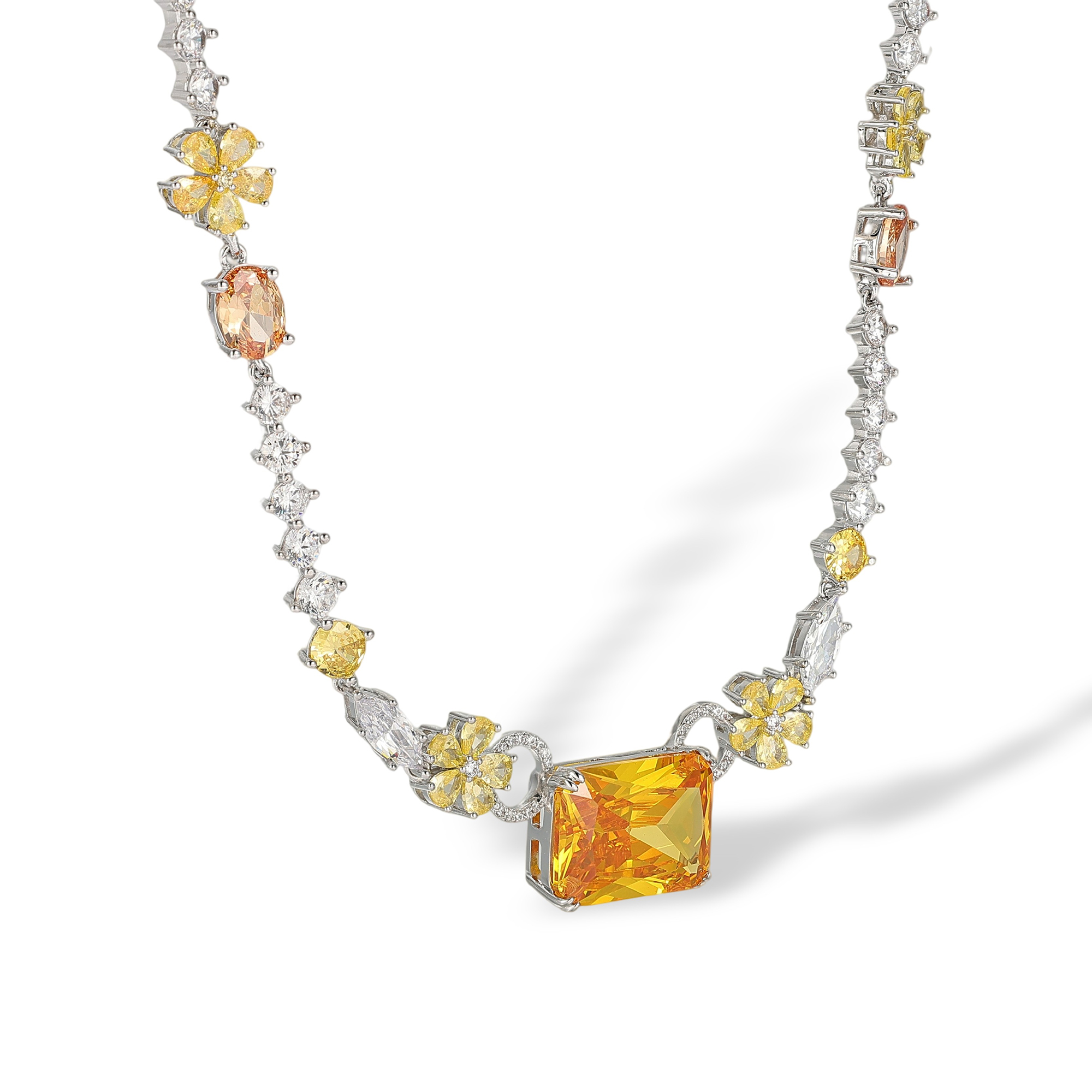 Gisella Yellow Rectangular Floral Necklace