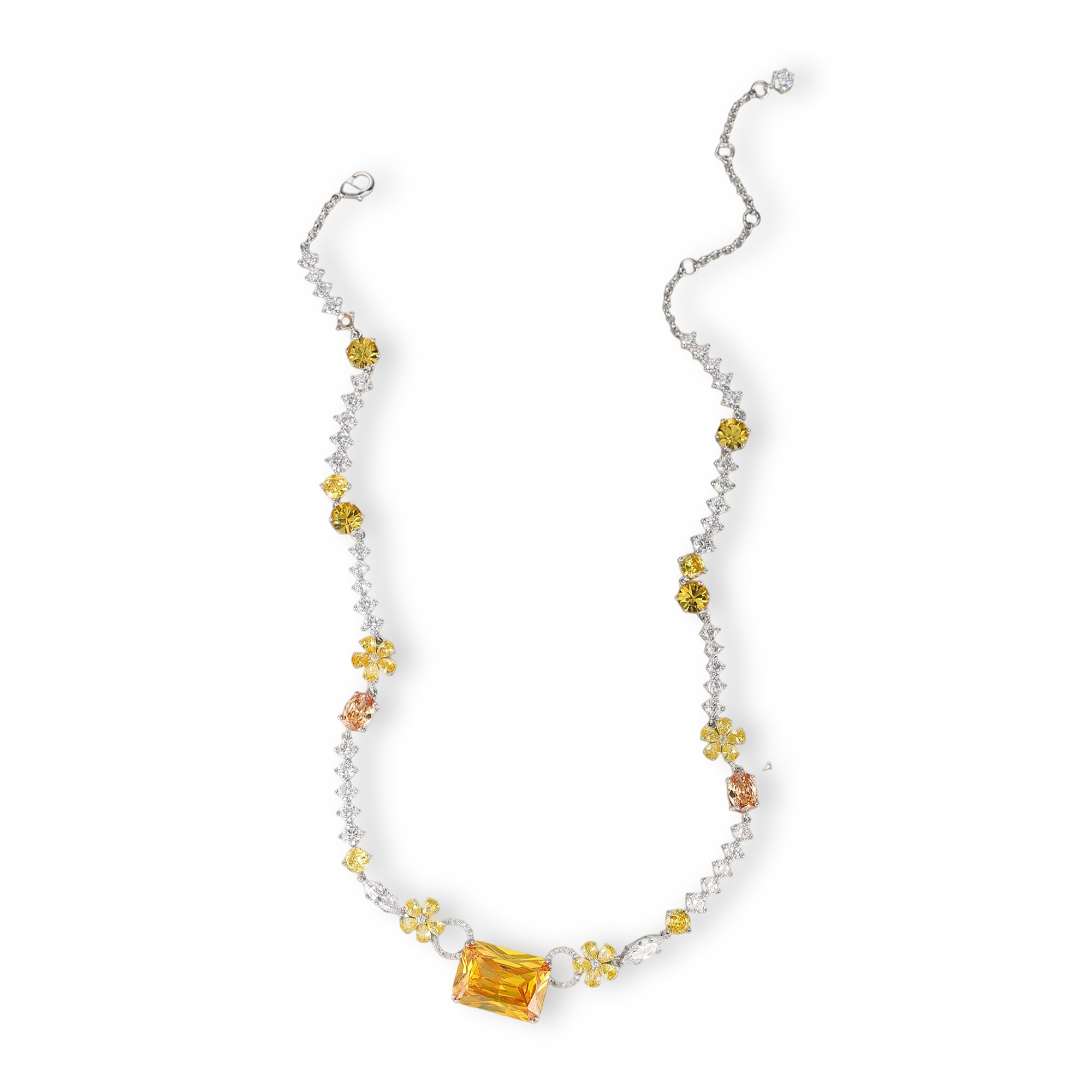 Gisella Yellow Rectangular Floral Necklace