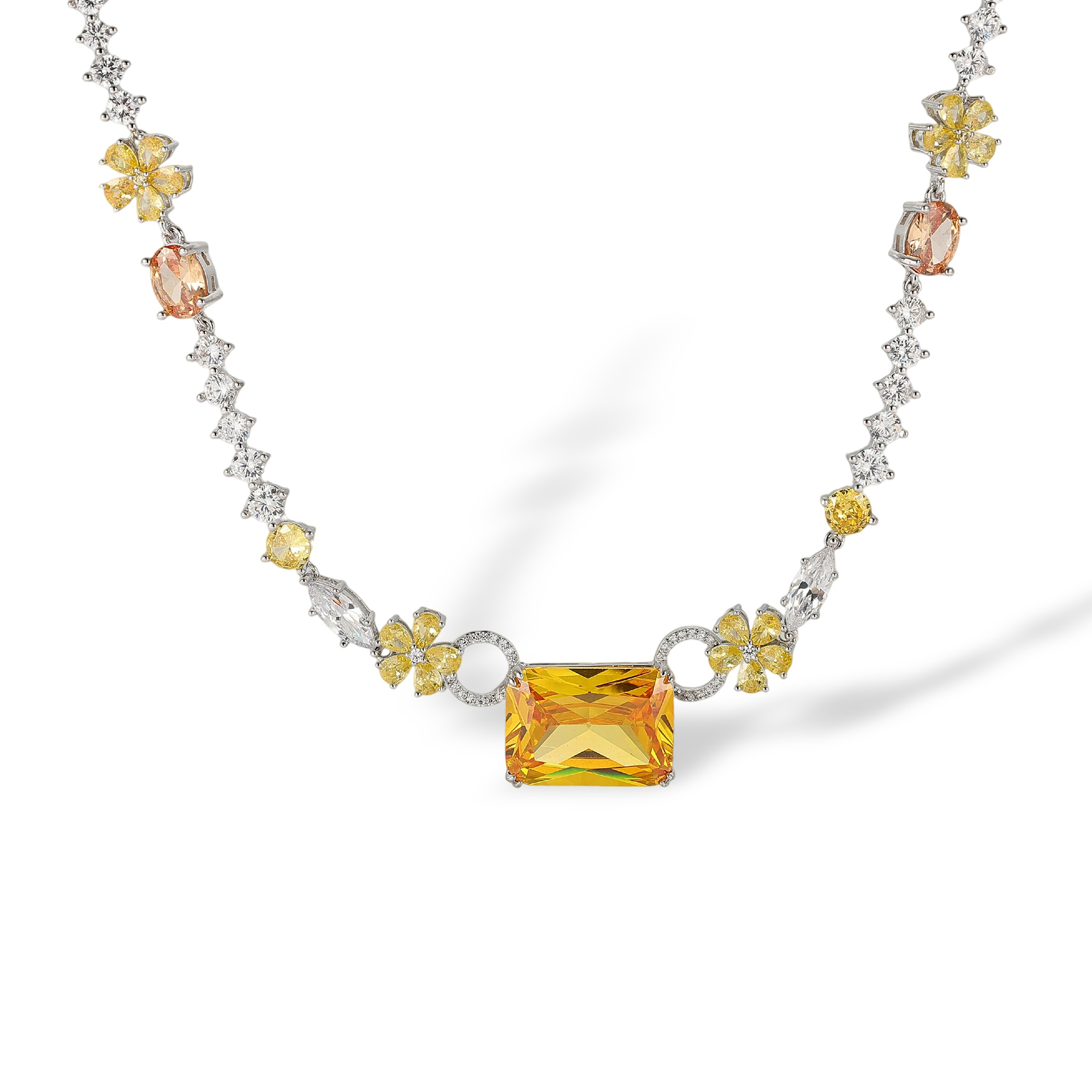Gisella Yellow Rectangular Floral Necklace