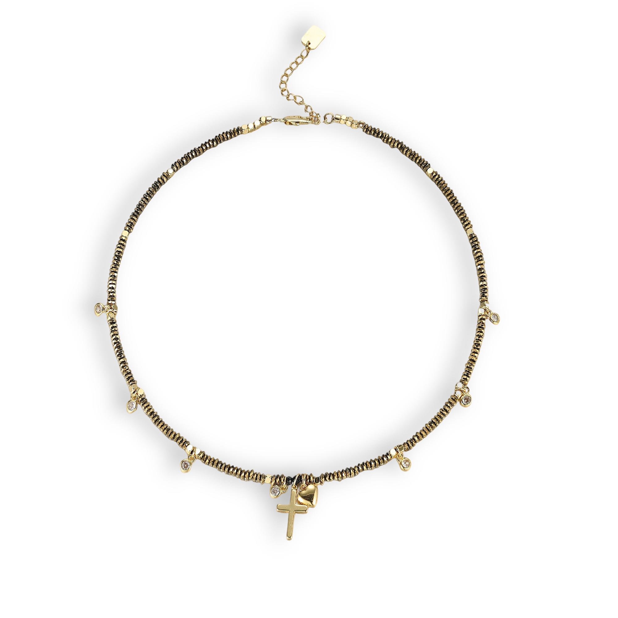 Hedwige 18K Gold Cross Heart Choker Necklace