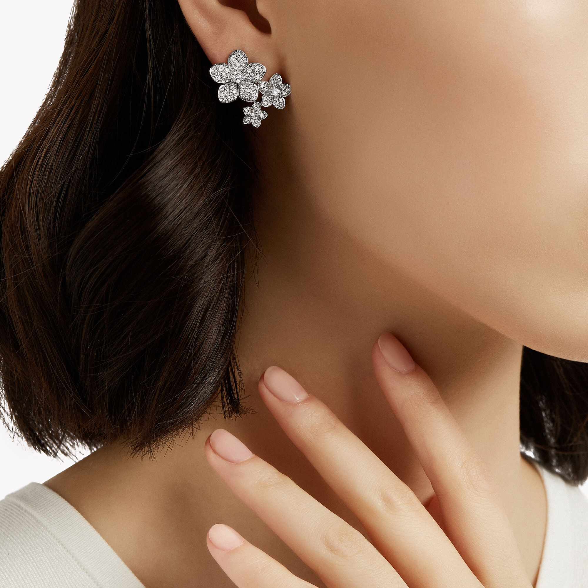 Isabella White Pavé Floral Stud Earrings