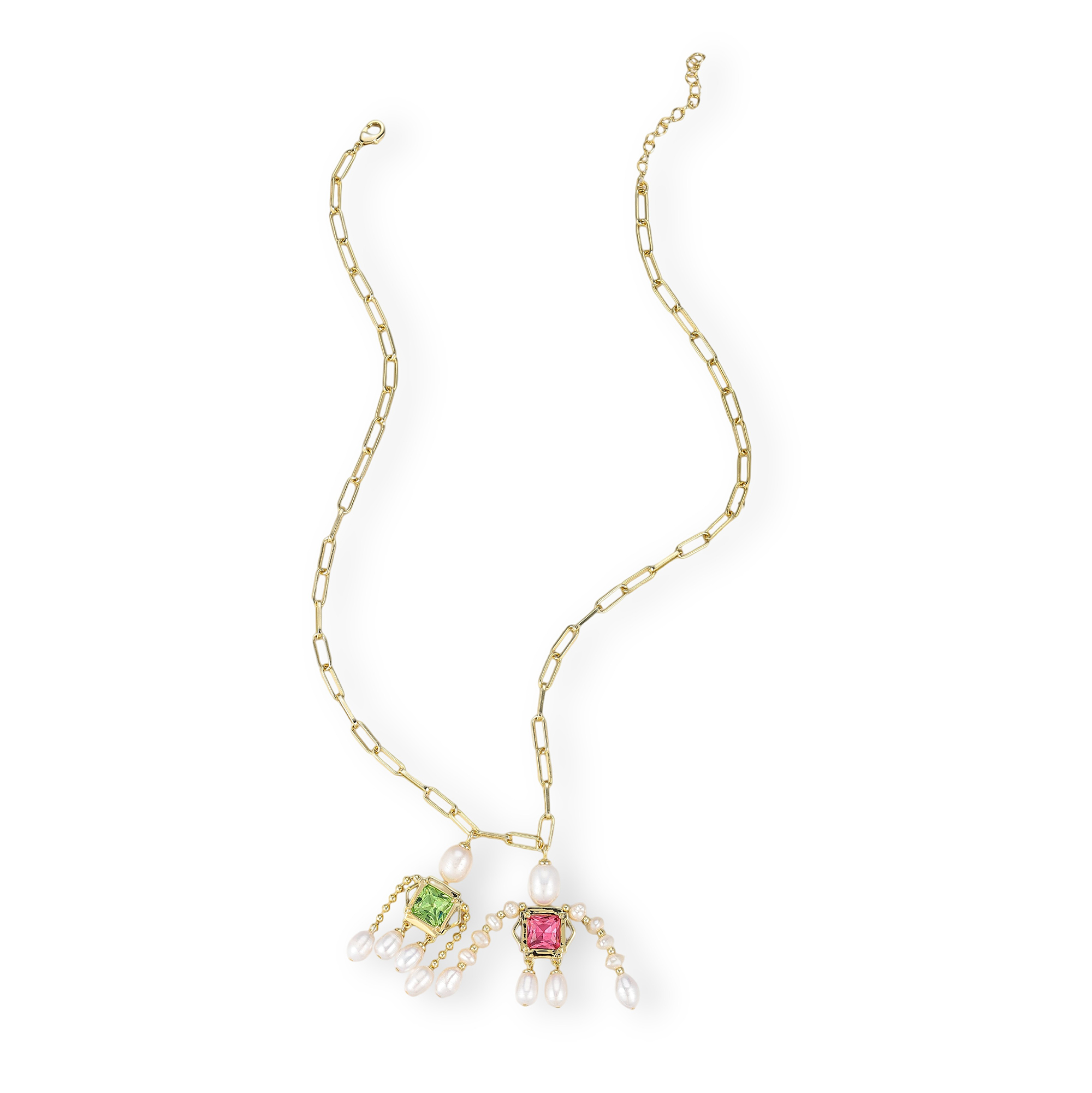 Jadina 18K Gold Dual Square Pearl Necklace