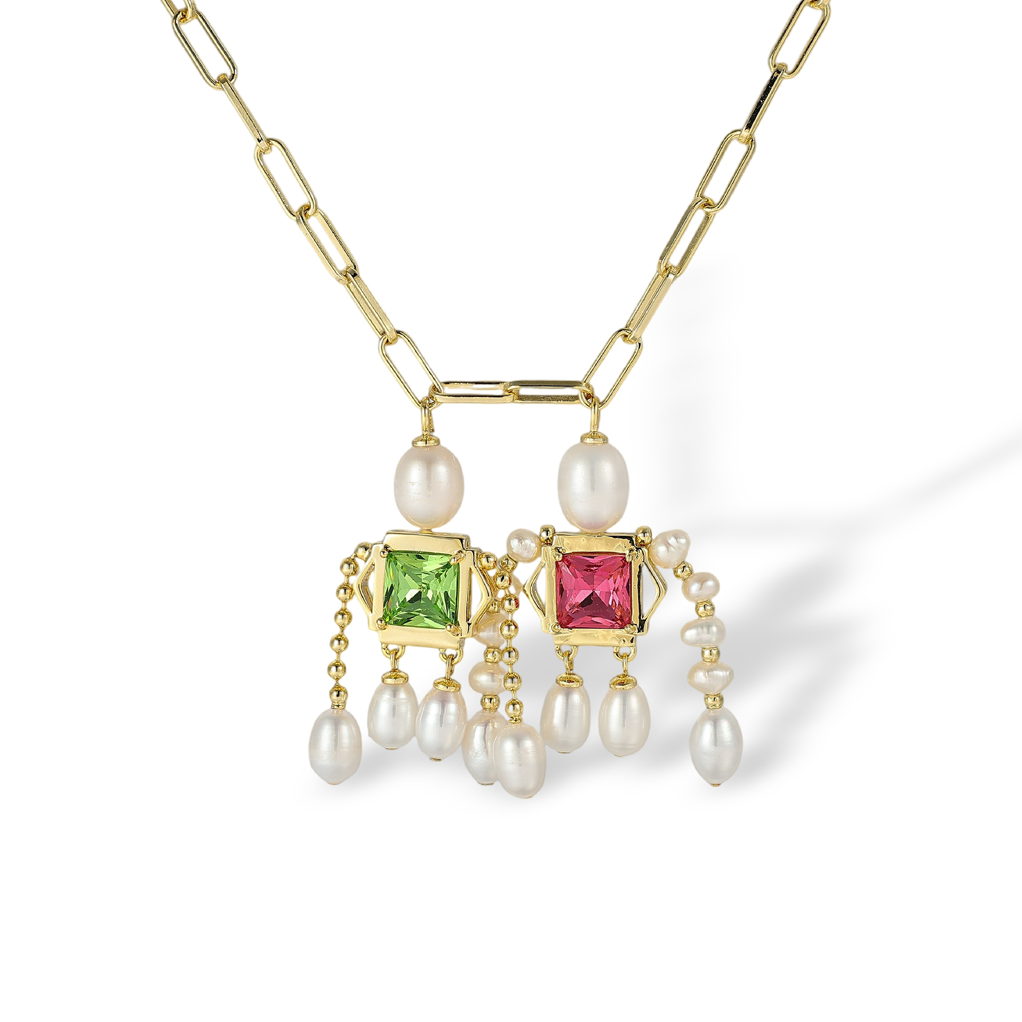 Jadina 18K Gold Dual Square Pearl Necklace