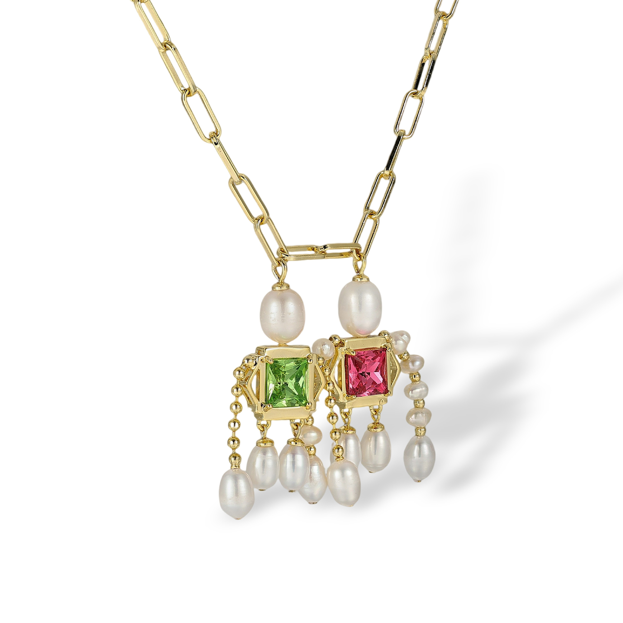Jadina 18K Gold Dual Square Pearl Necklace
