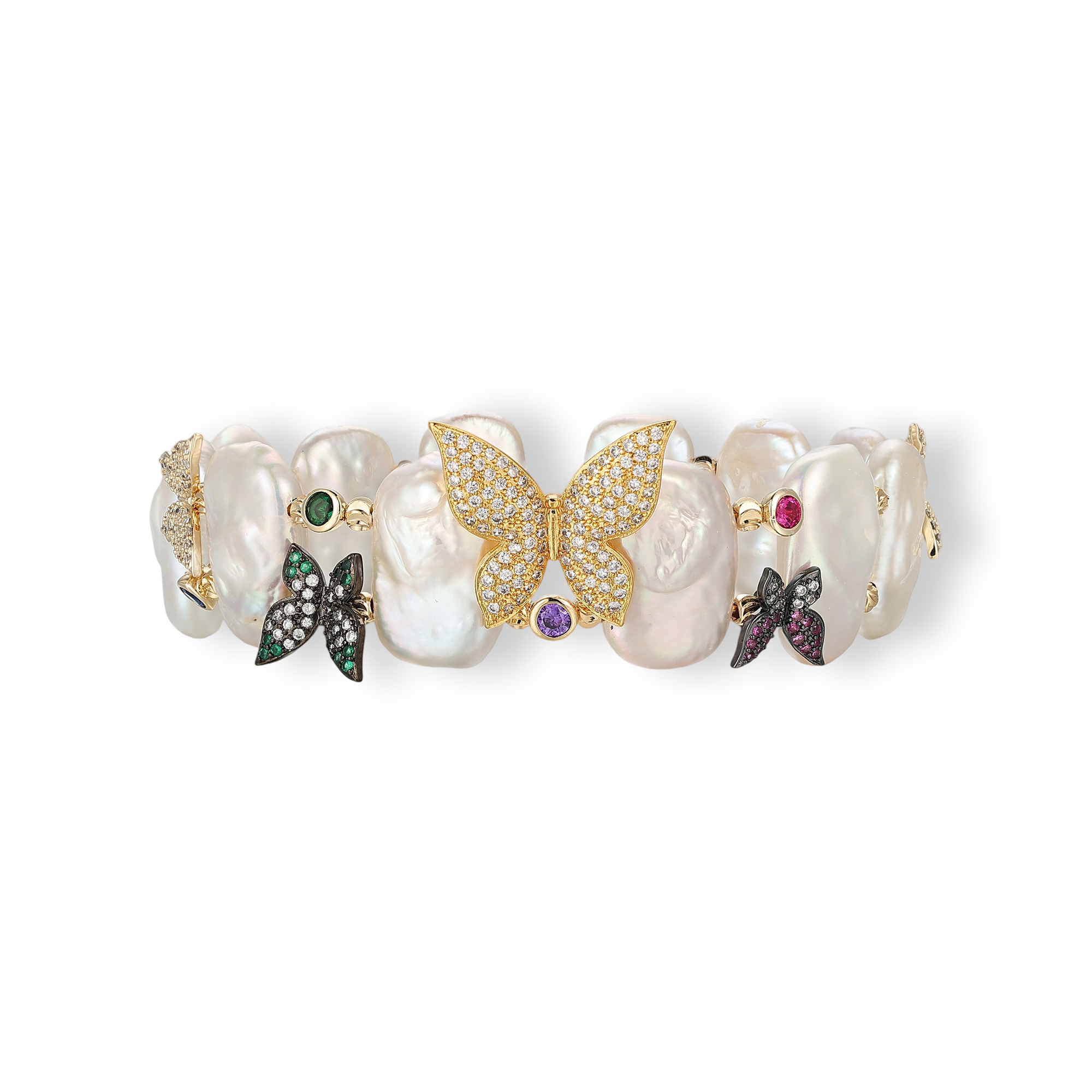 Kenza White Baroque Pearl Butterfly Open Bangle