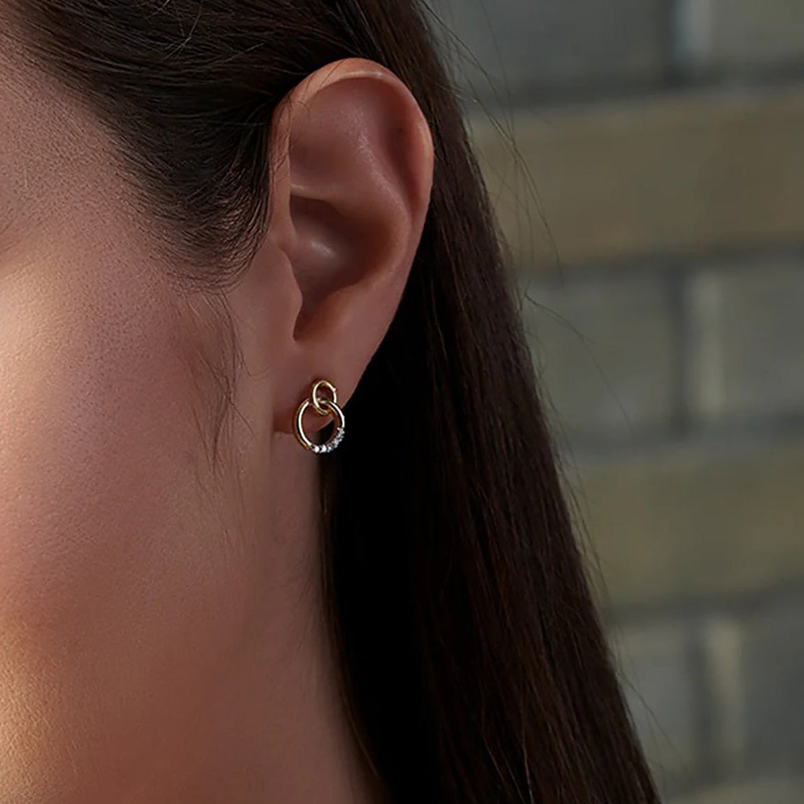 Laurianne 18K Gold Double Circle Drop Earrings