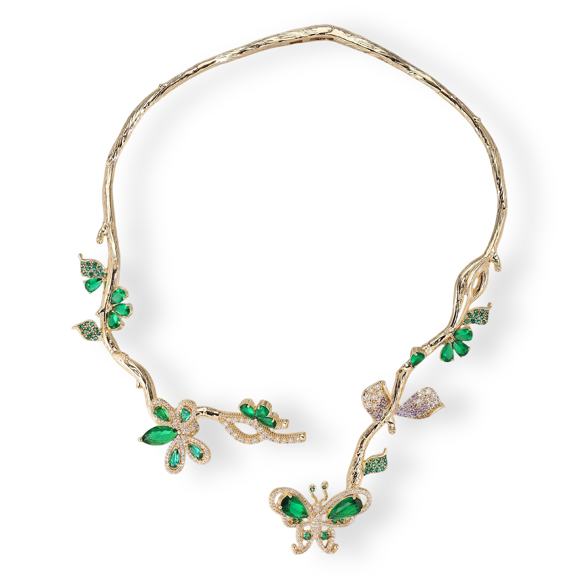 Lilitha Green Butterfly Vine Drop Earrings & Necklace Set