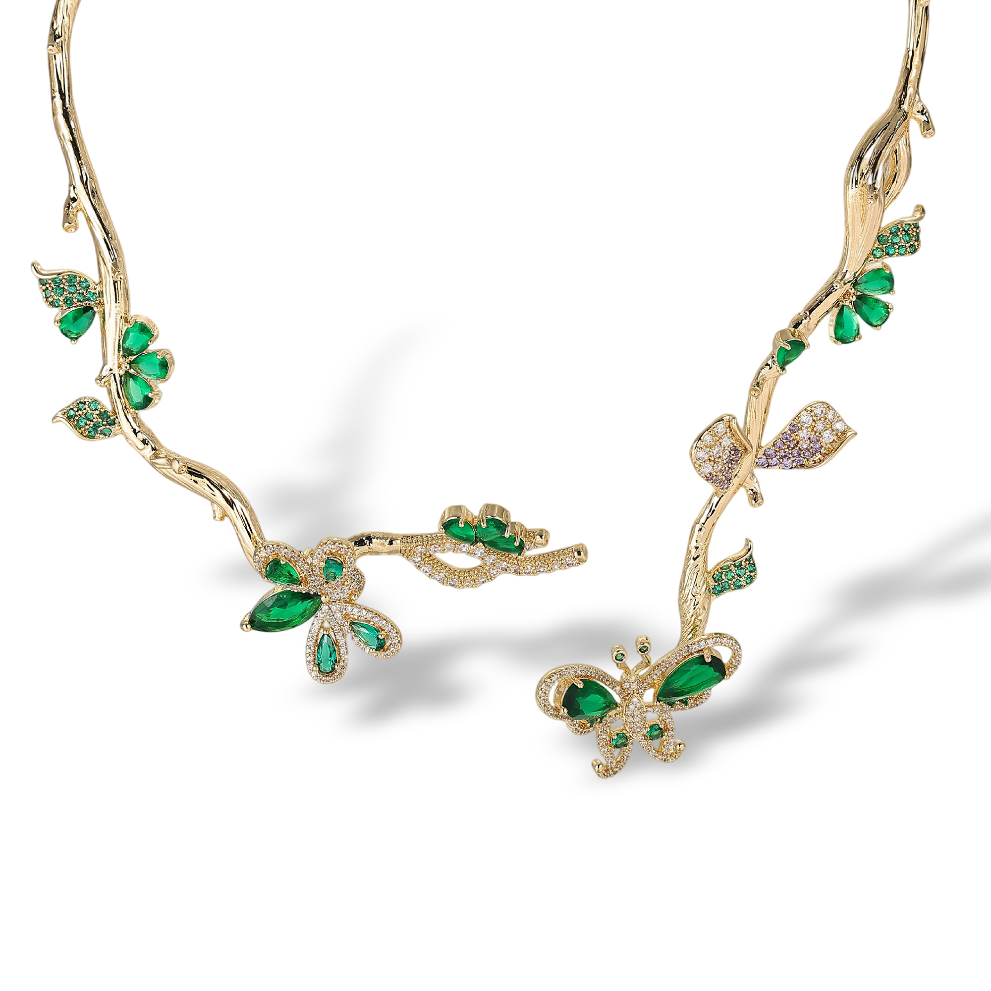 Lilitha Green Butterfly Vine Drop Earrings & Necklace Set