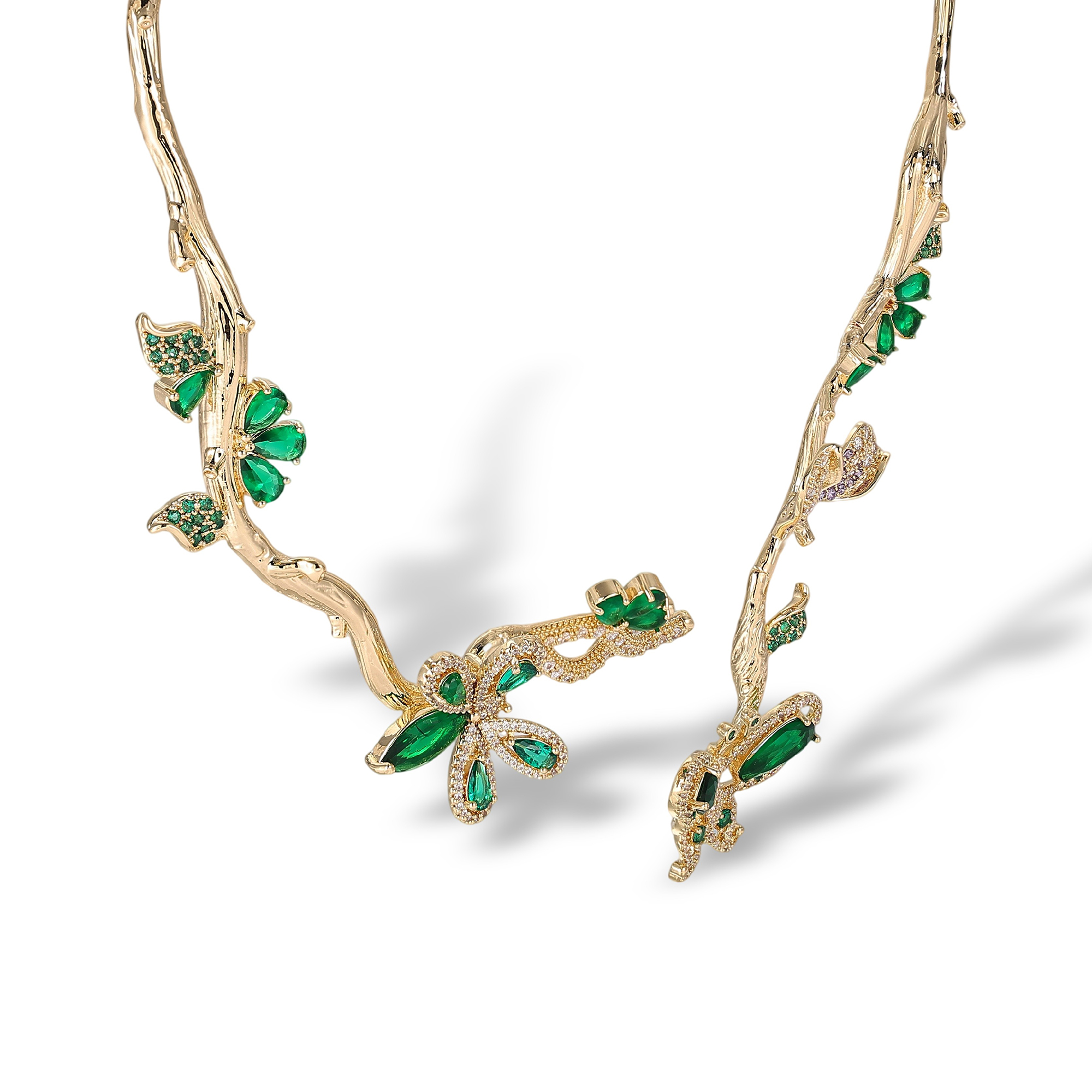 Lilitha Green Butterfly Vine Drop Earrings & Necklace Set