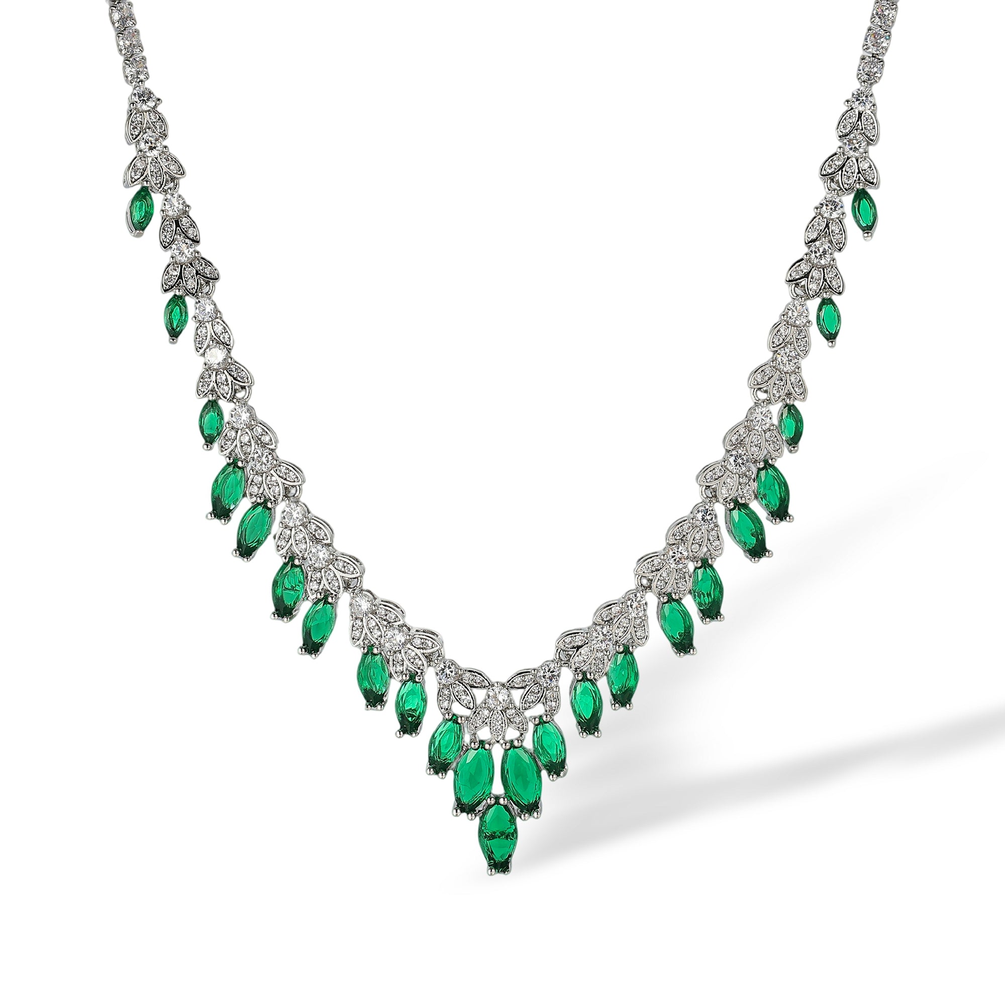 Taja Green Marquise Leaf Drop Earrings & Necklace Set