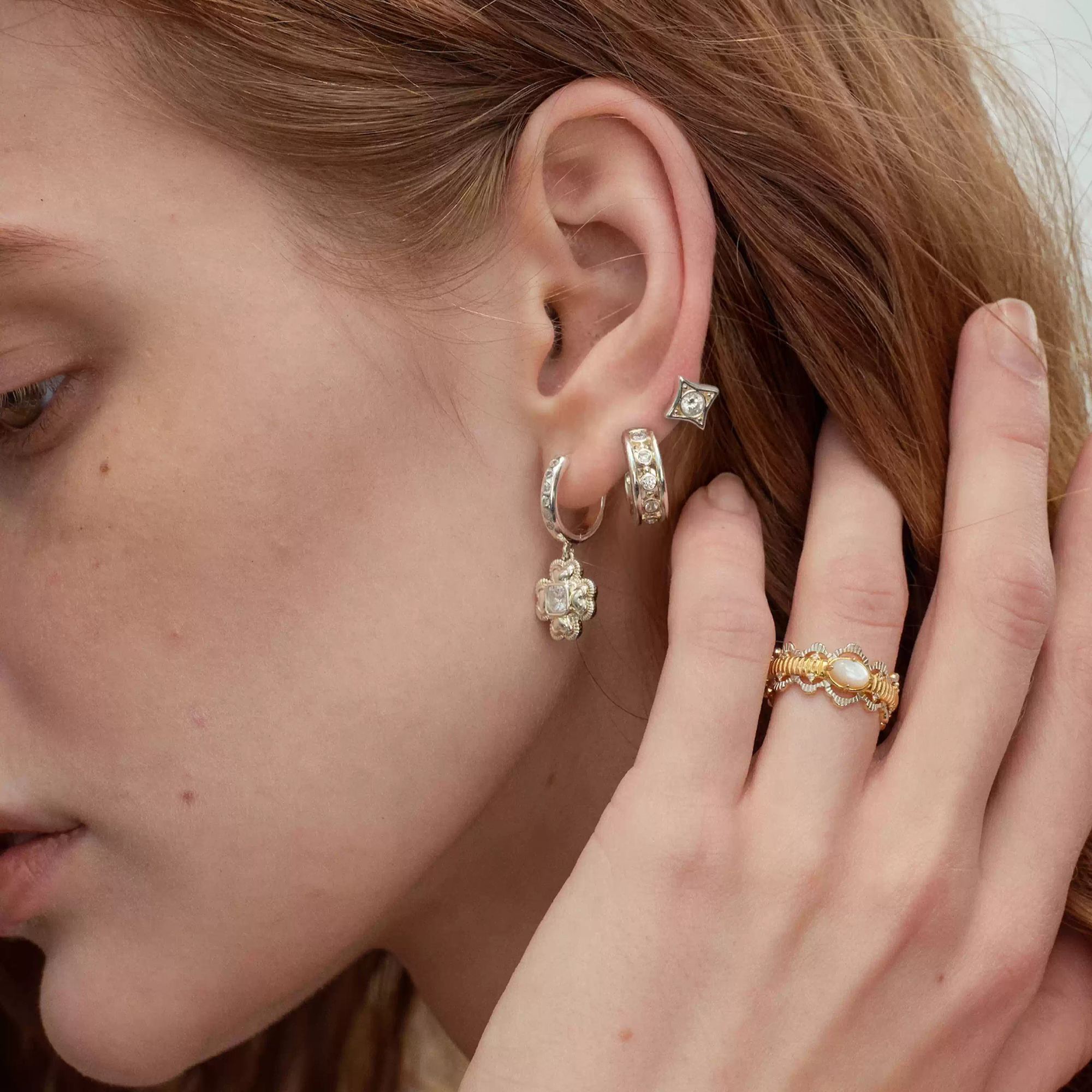 Évadné 14K Gold Rhombus Floral Earrings