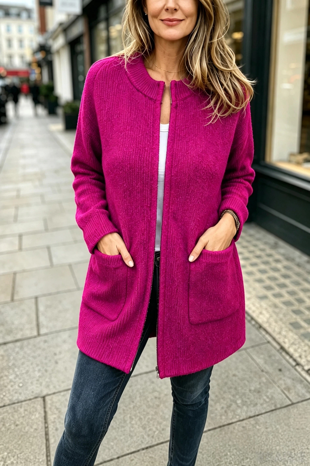 City Comfort™ Longline Zip Knit Wool Cardigan