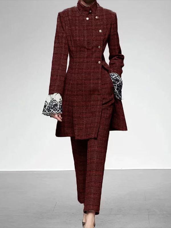 Fashion Gray Plaid Printed Two Piece Set