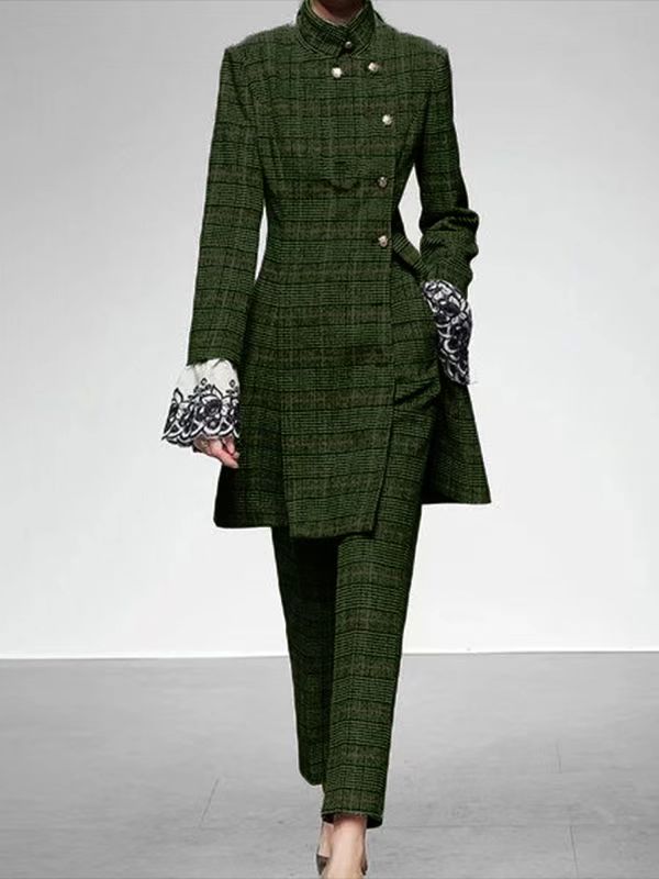 Fashion Gray Plaid Printed Two Piece Set