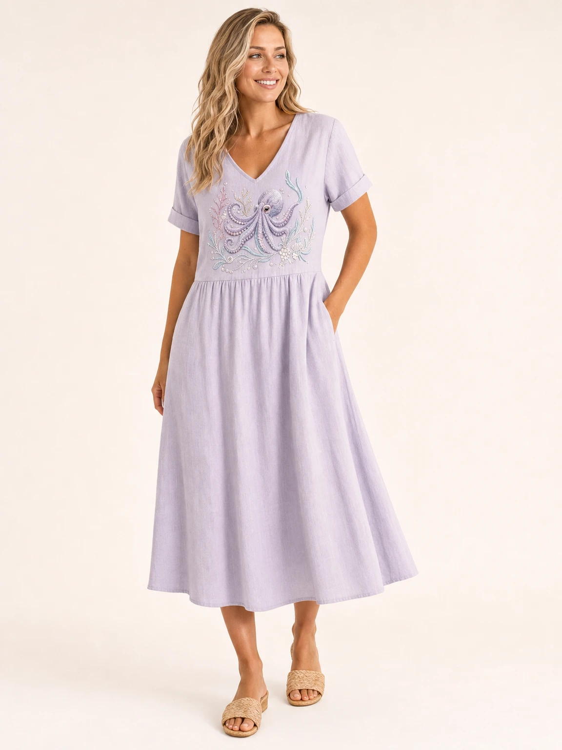 Women's "Ocean Series" Mid-Length Dress (with Pockets)