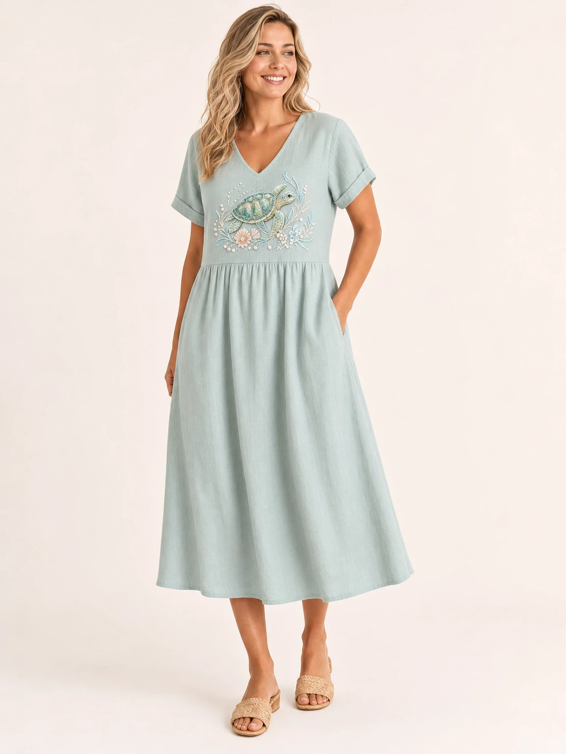 Women's "Ocean Series" Mid-Length Dress (with Pockets)