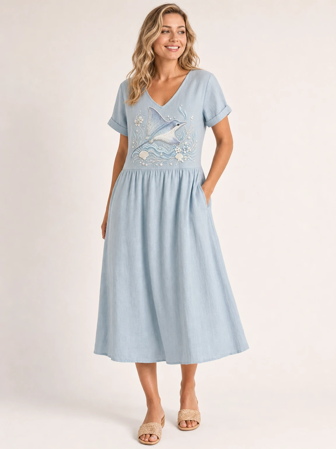 Women's "Ocean Series" Mid-Length Dress (with Pockets)