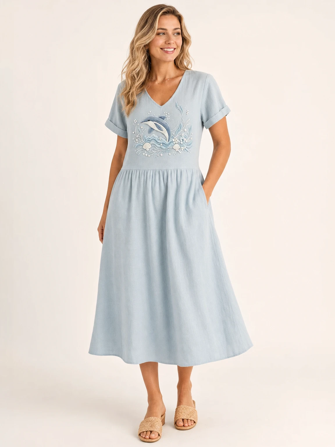 Women's "Ocean Series" Mid-Length Dress (with Pockets)