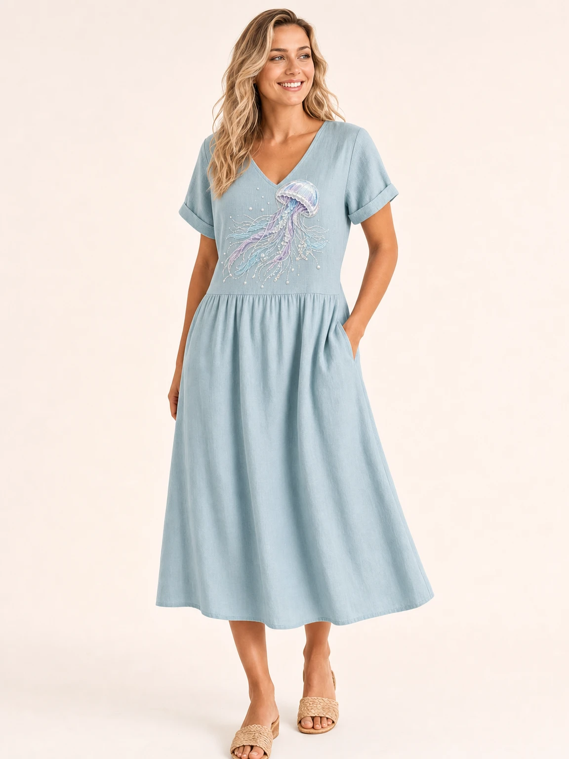 Women's "Ocean Series" Mid-Length Dress (with Pockets)
