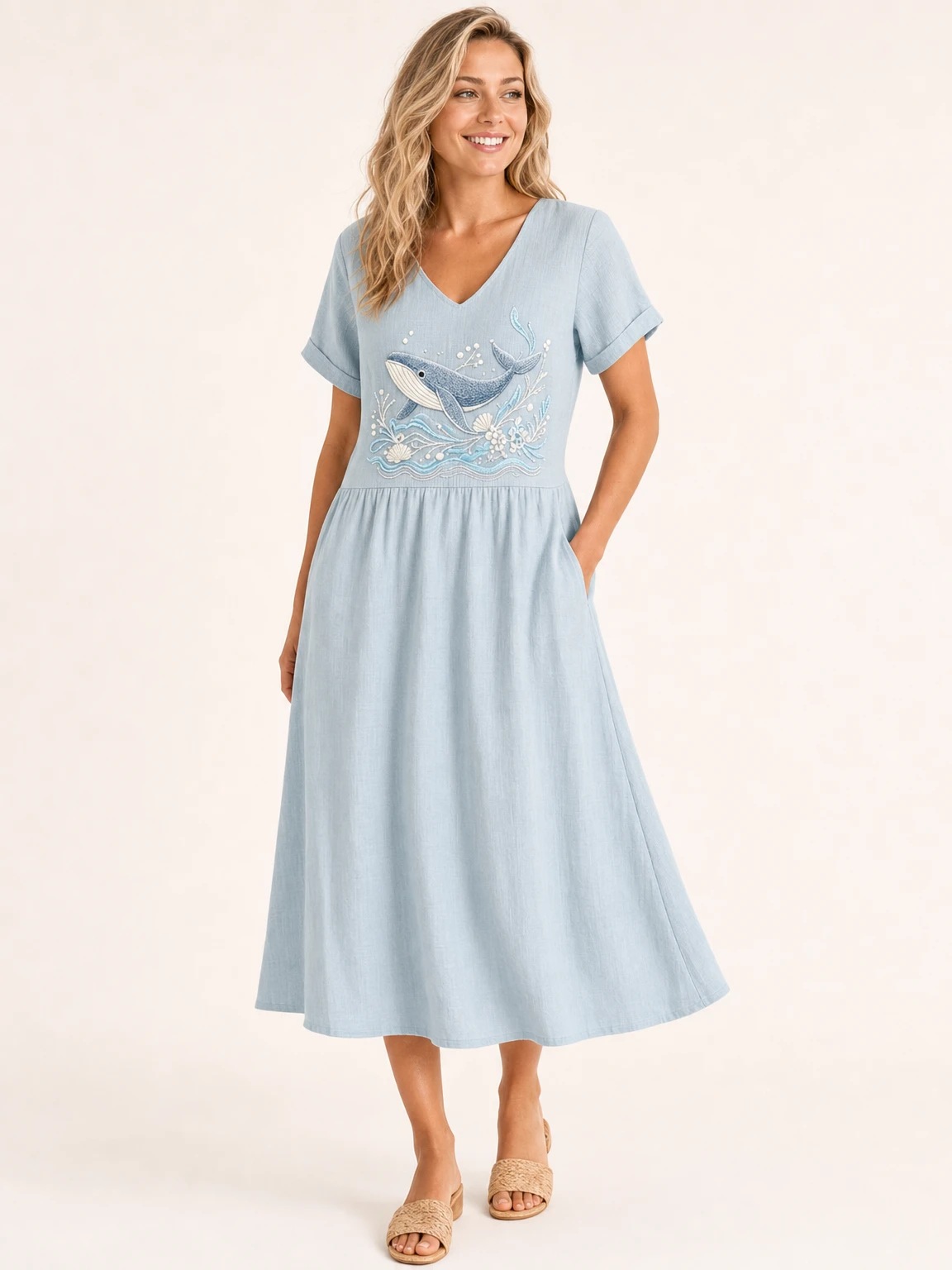 Women's "Ocean Series" Mid-Length Dress (with Pockets)