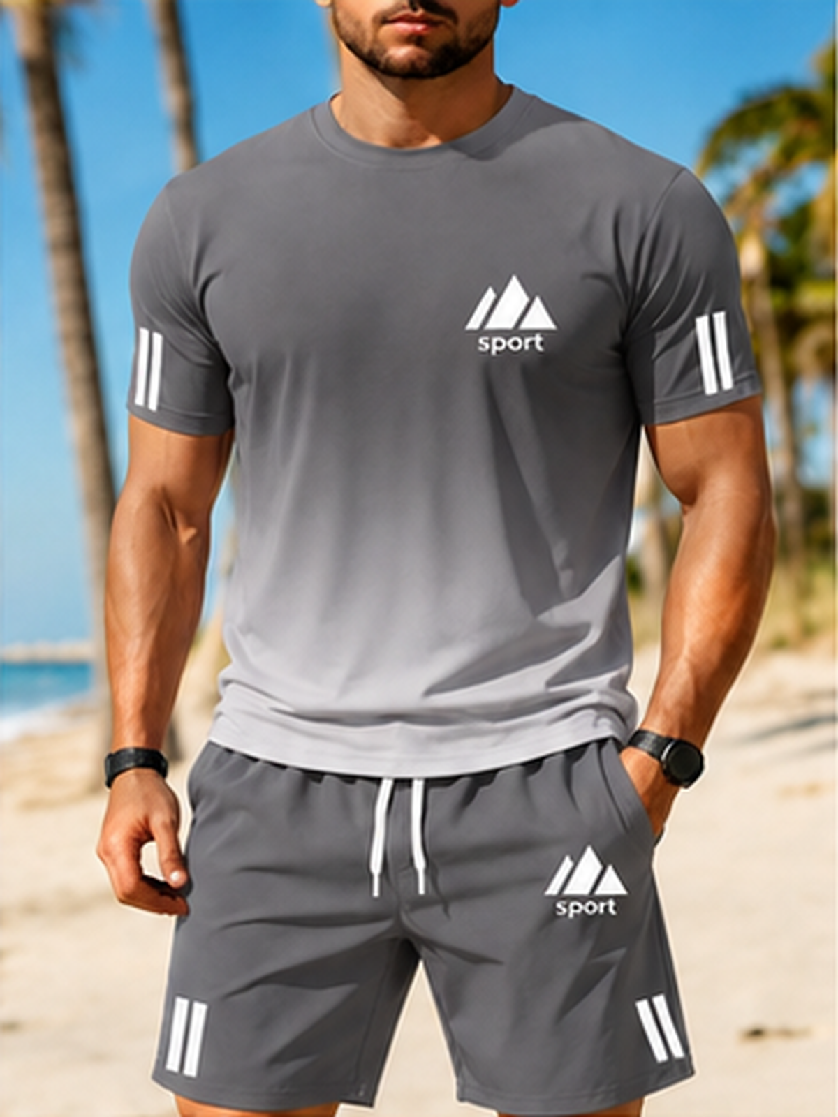 ⏰ Último día: ¡50% de descuento! 🔥 – Conjunto deportivo de verano para hombre con camiseta degradada y pantalones cortos