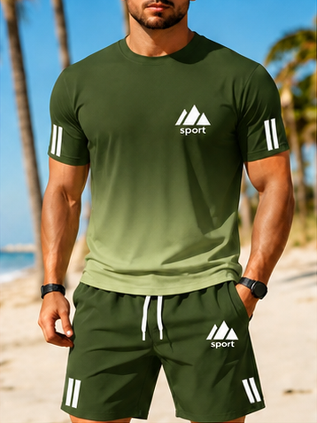 ⏰ Último día: ¡50% de descuento! 🔥 – Conjunto deportivo de verano para hombre con camiseta degradada y pantalones cortos