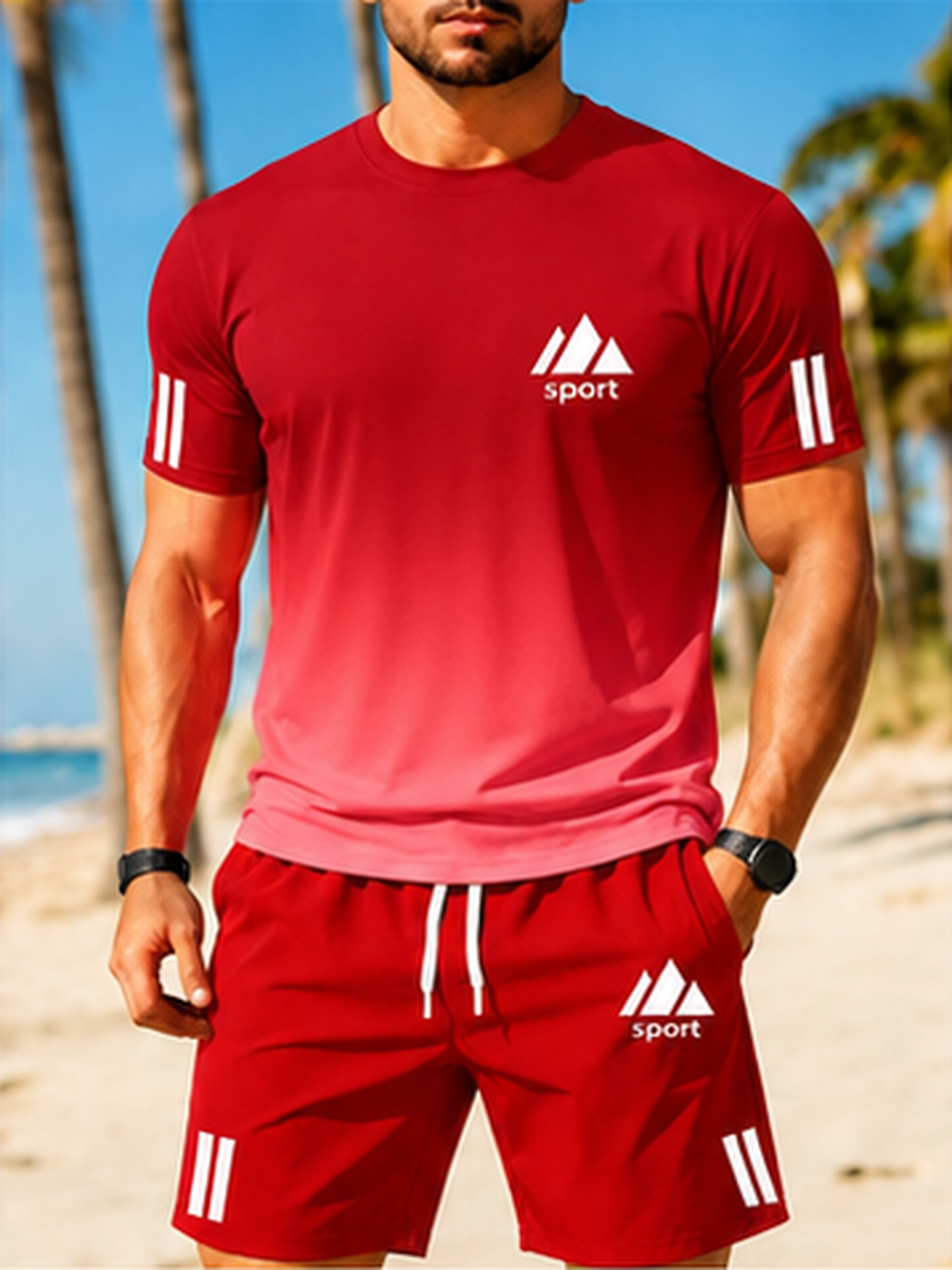 ⏰ Último día: ¡50% de descuento! 🔥 – Conjunto deportivo de verano para hombre con camiseta degradada y pantalones cortos